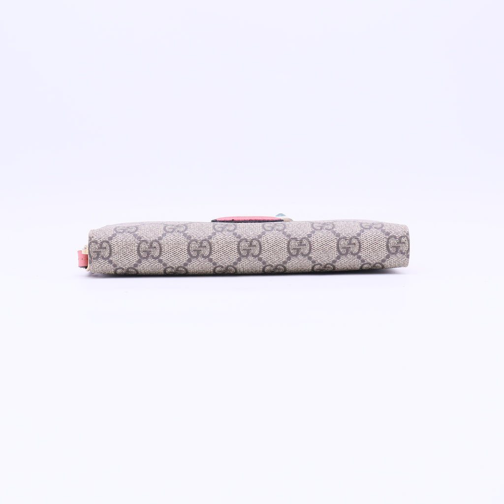 Gucci GG Supreme Monogram Embroidered Face Zip Around Wallet W22279