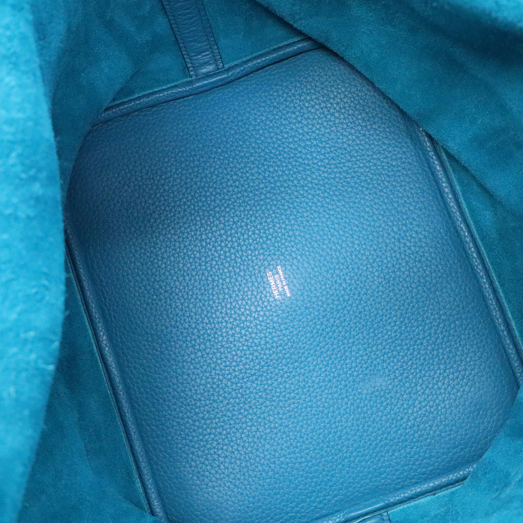 Hermes 26cm Turquoise Clemence Leather Picotin Lock GM Bag twins B21126