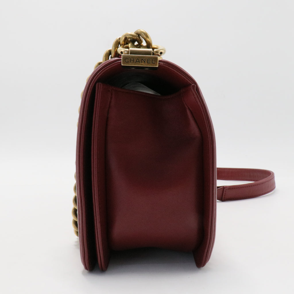 Red Medium Lambskin Boy Flap Bag