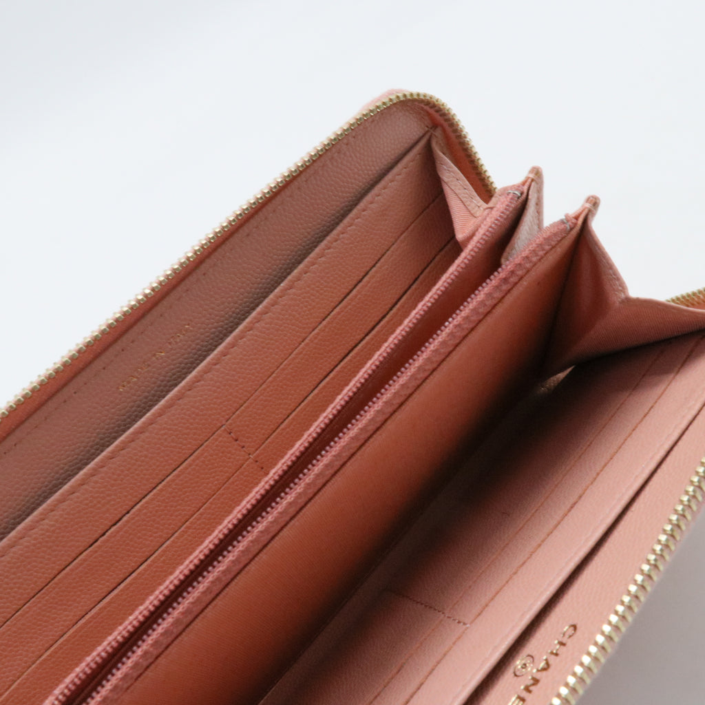 Caviar Camellia Embossed Medium Zip Around Wallet