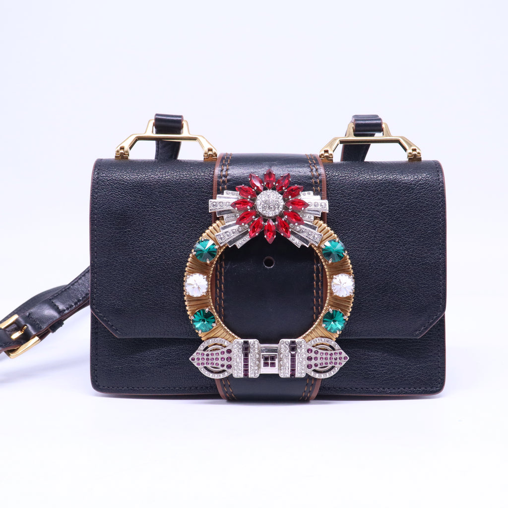 Madras Crystal Buckle Shoulder Bag Leather Small B20810