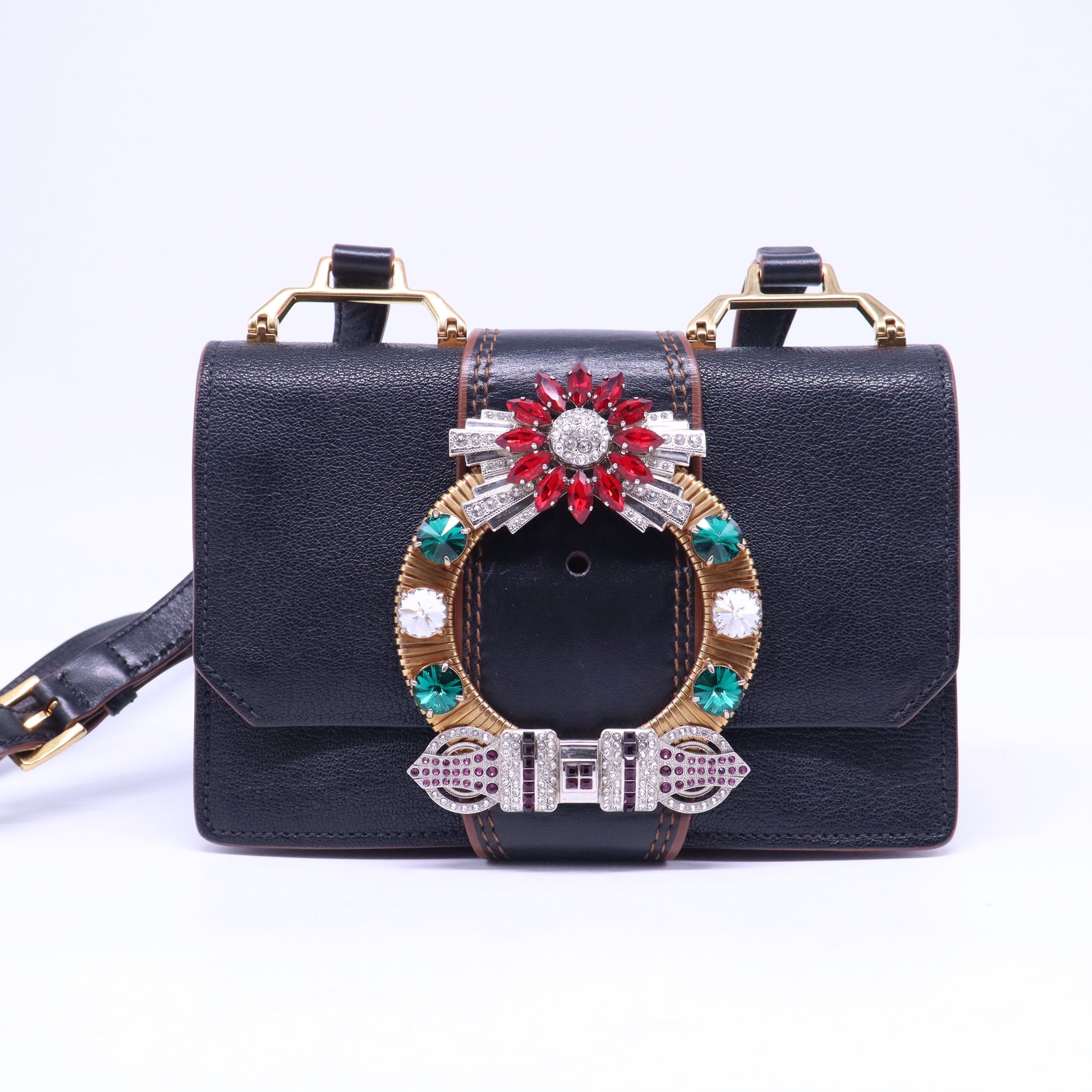 Madras Crystal Buckle Shoulder Bag Leather Small B20810