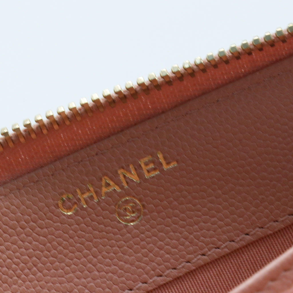 Caviar Camellia Embossed Medium Zip Around Wallet