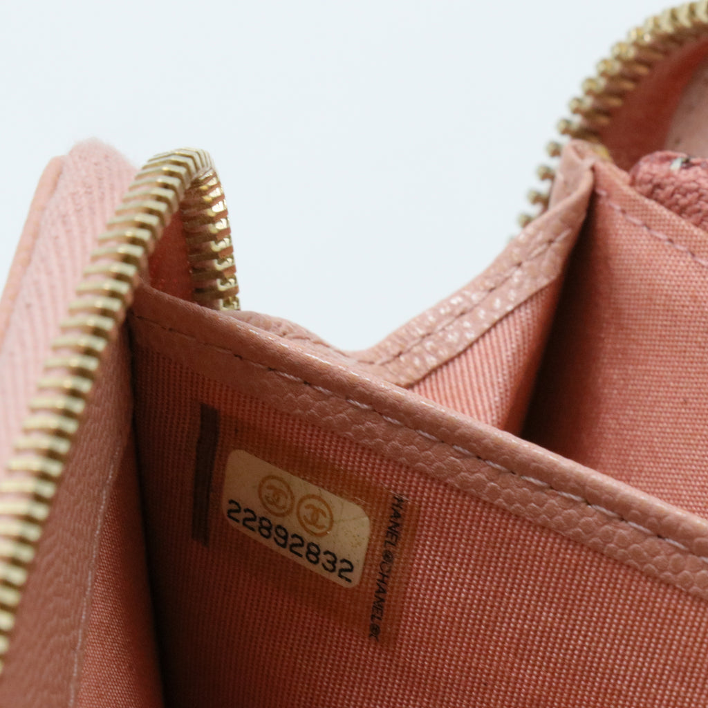 Caviar Camellia Embossed Medium Zip Around Wallet