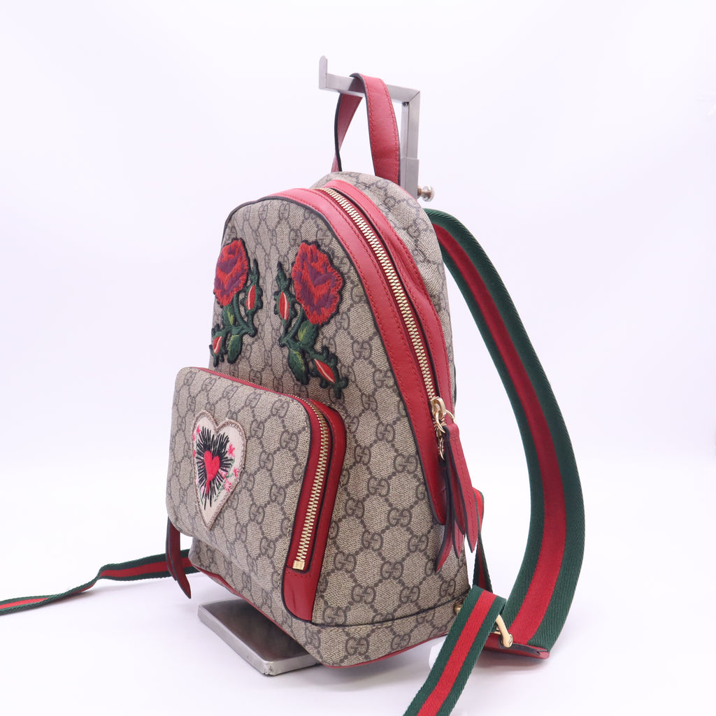 Gucci GG Supreme Embroidered Heart Roses Small Backpack B24176