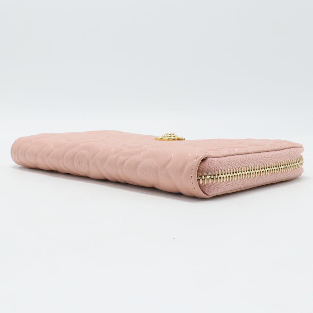 Caviar Camellia Embossed Medium Zip Around Wallet