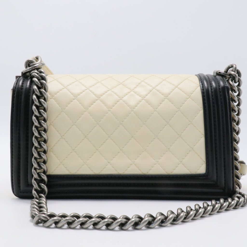 Bicolor Boy Flap Bag Quilted Lambskin Old Medium