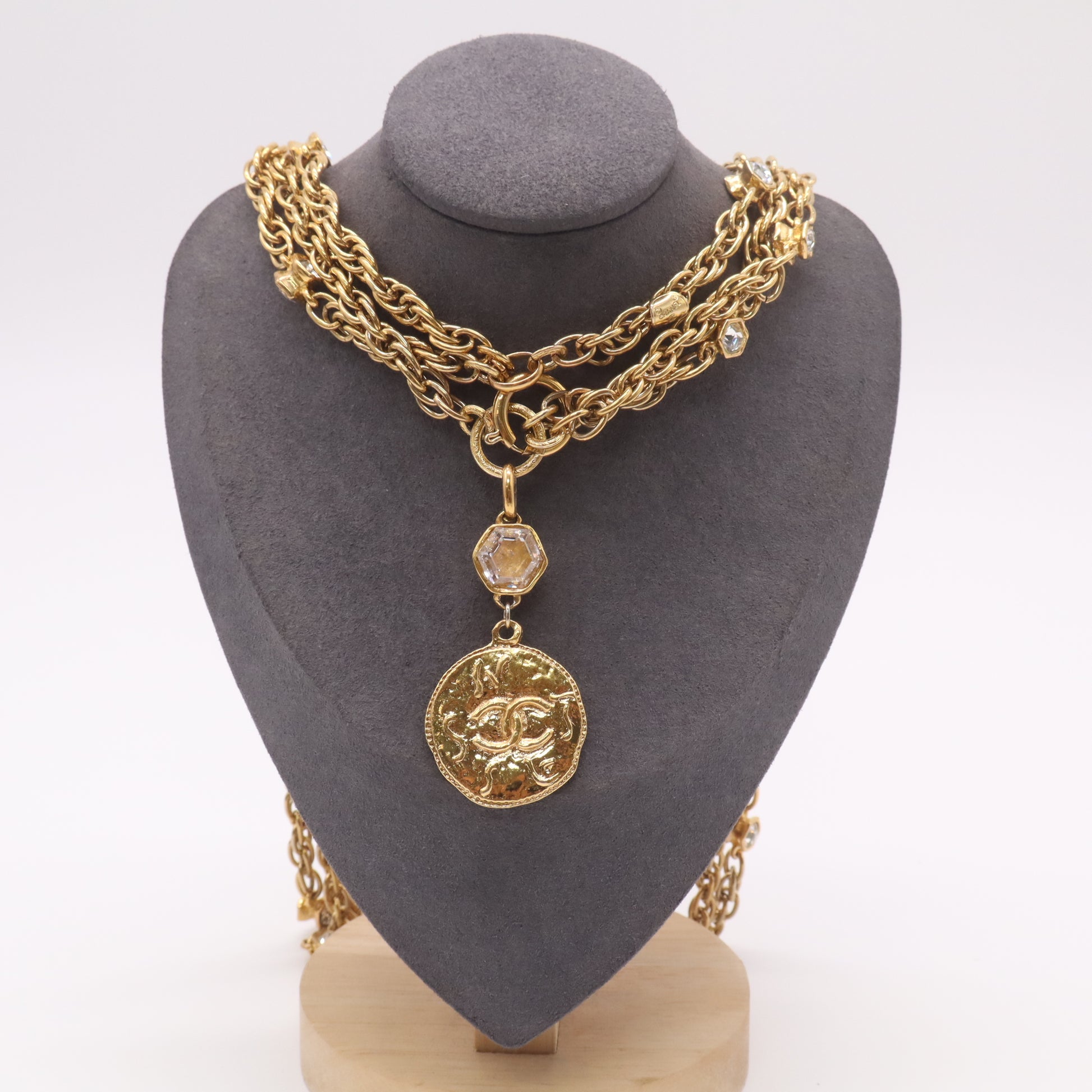 Vintage Chanel Multi-Strand Crystal Medallion Necklace W21898