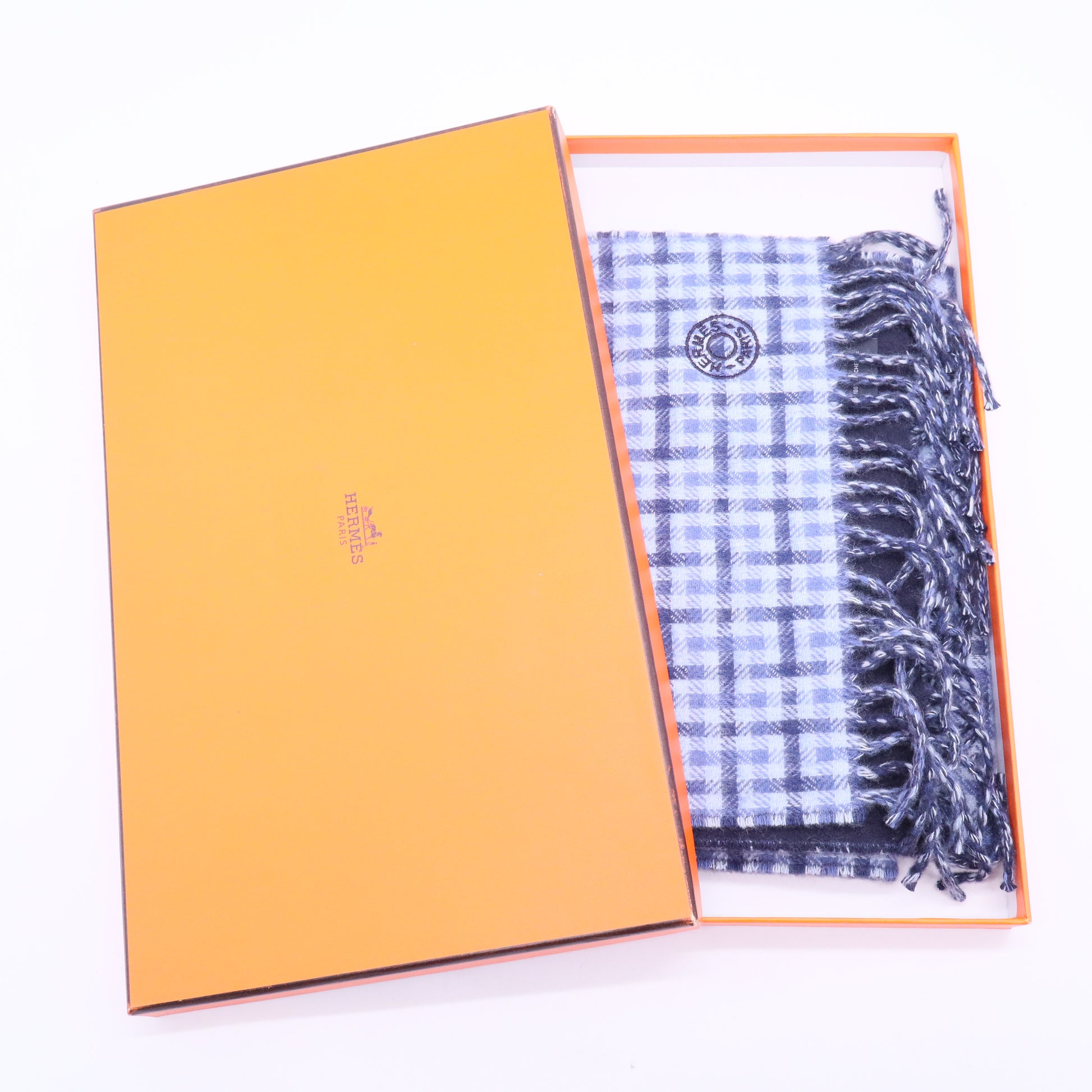 Cashmere scarf blue and black check  w20130