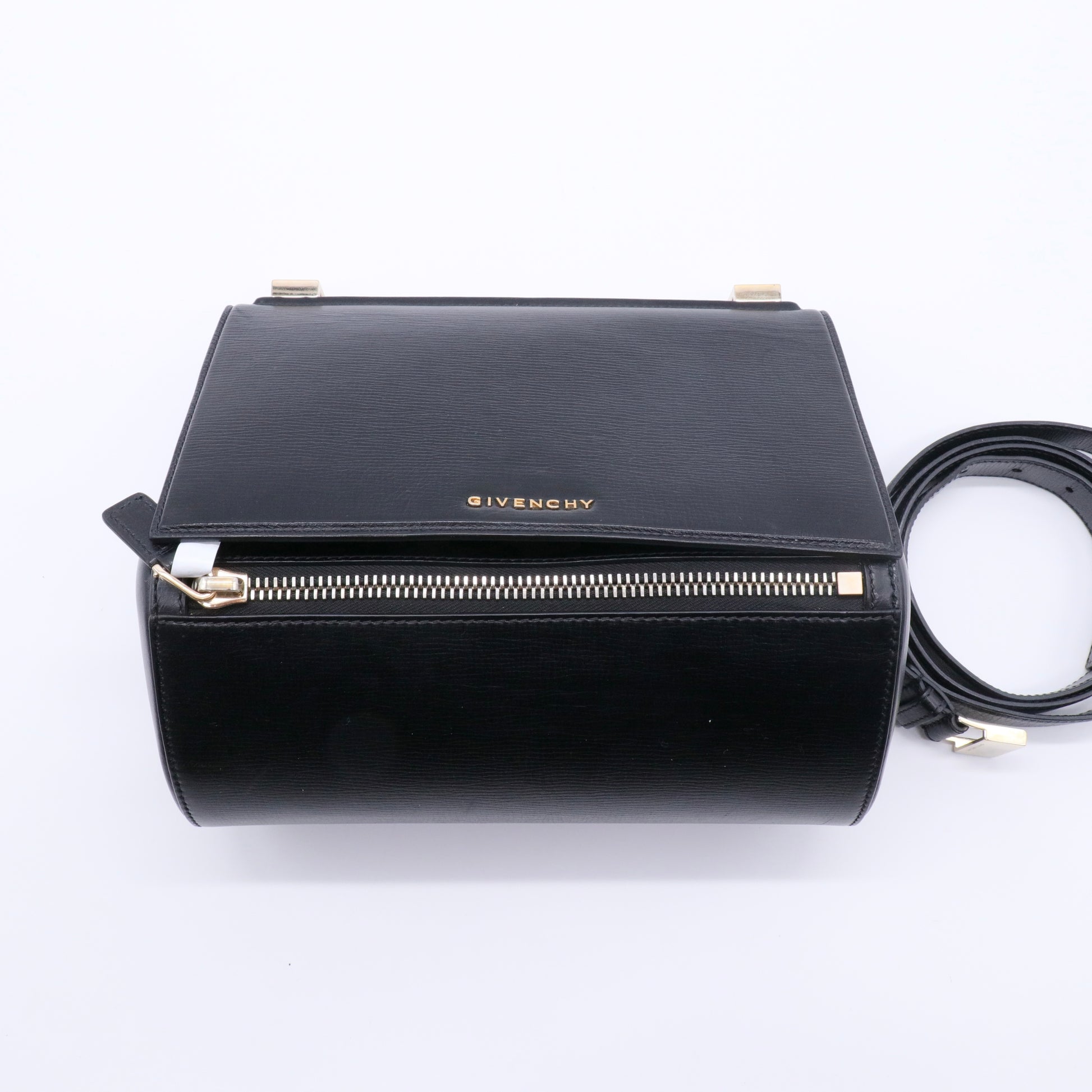 Textured Calfskin Medium Pandora Box Crossbody Bag Black GISEL