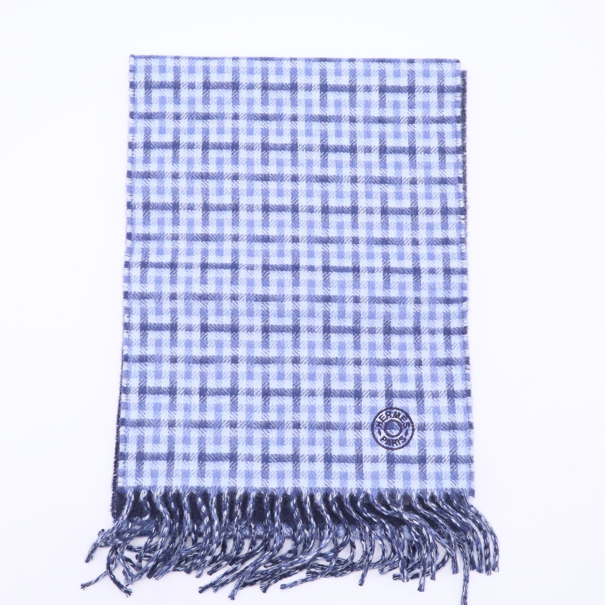 Cashmere scarf blue and black check  w20130