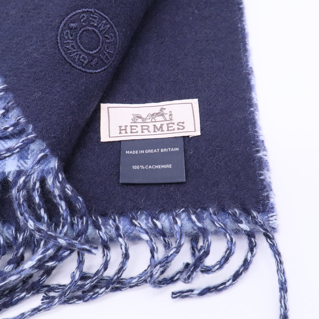Cashmere scarf blue and black check  w20130