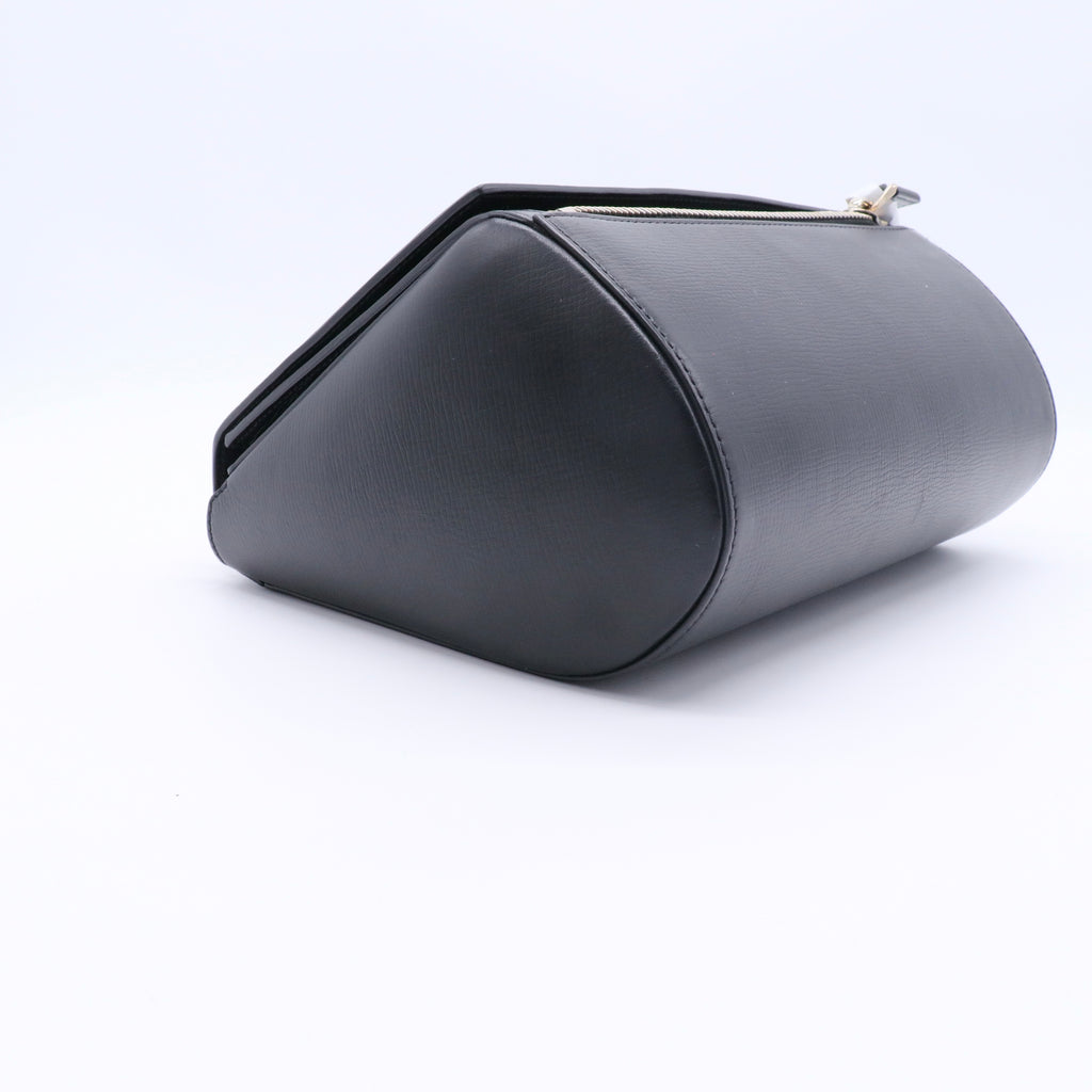 Textured Calfskin Medium Pandora Box Crossbody Bag Black GISEL