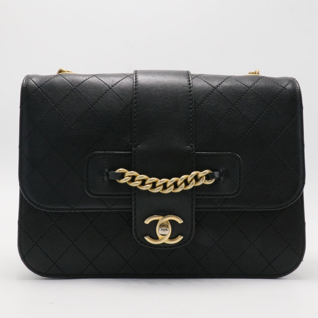 Front Chain Flap Bag Quilted Sheepskin Medium