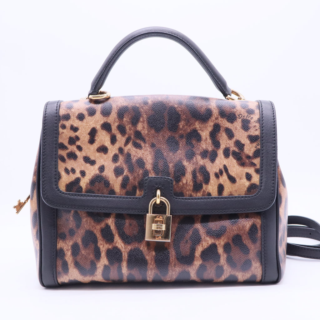 Miss Bonita Padlock Leopard Print Coated Canvas Top Handle Bag TWINS B20093