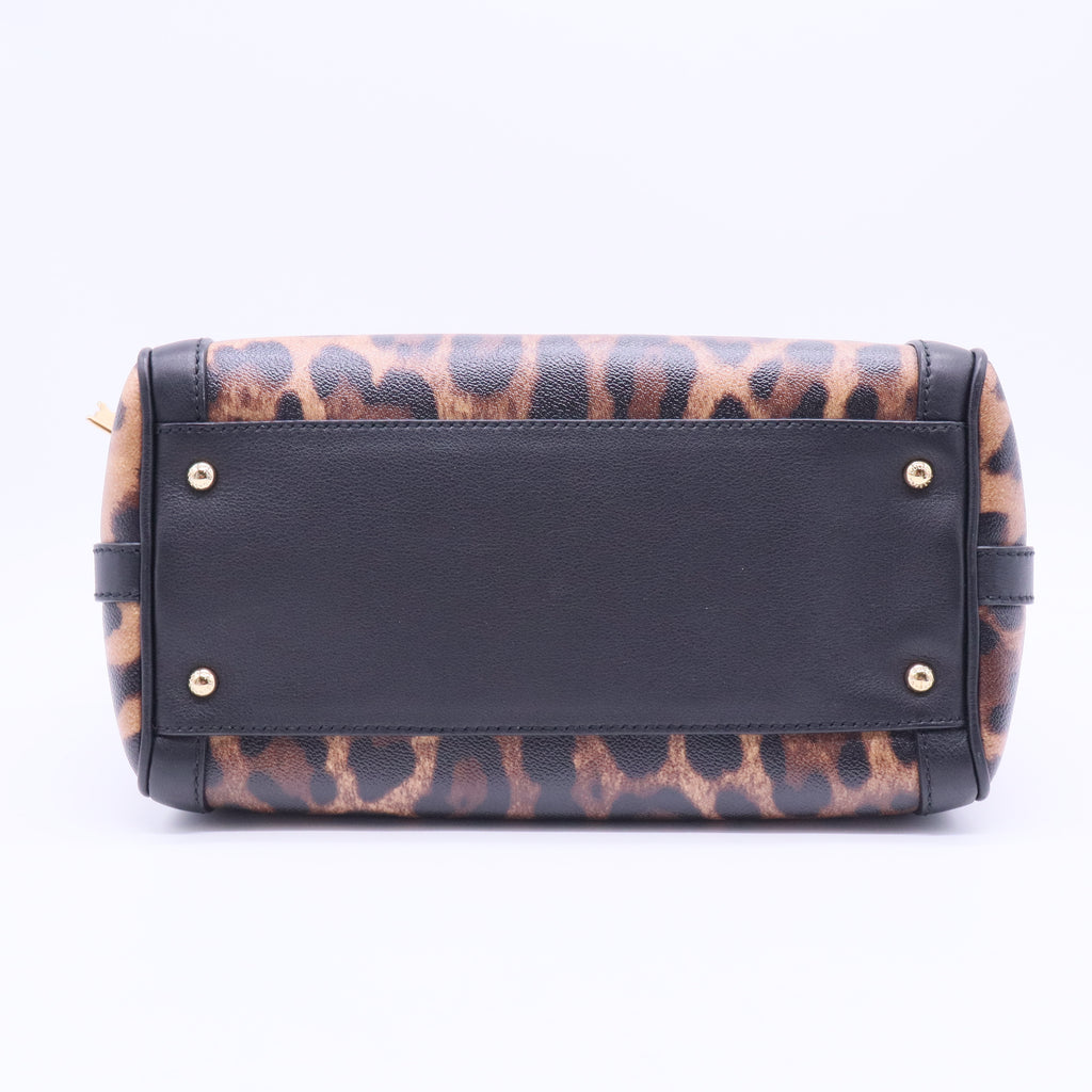 Miss Bonita Padlock Leopard Print Coated Canvas Top Handle Bag TWINS B20093