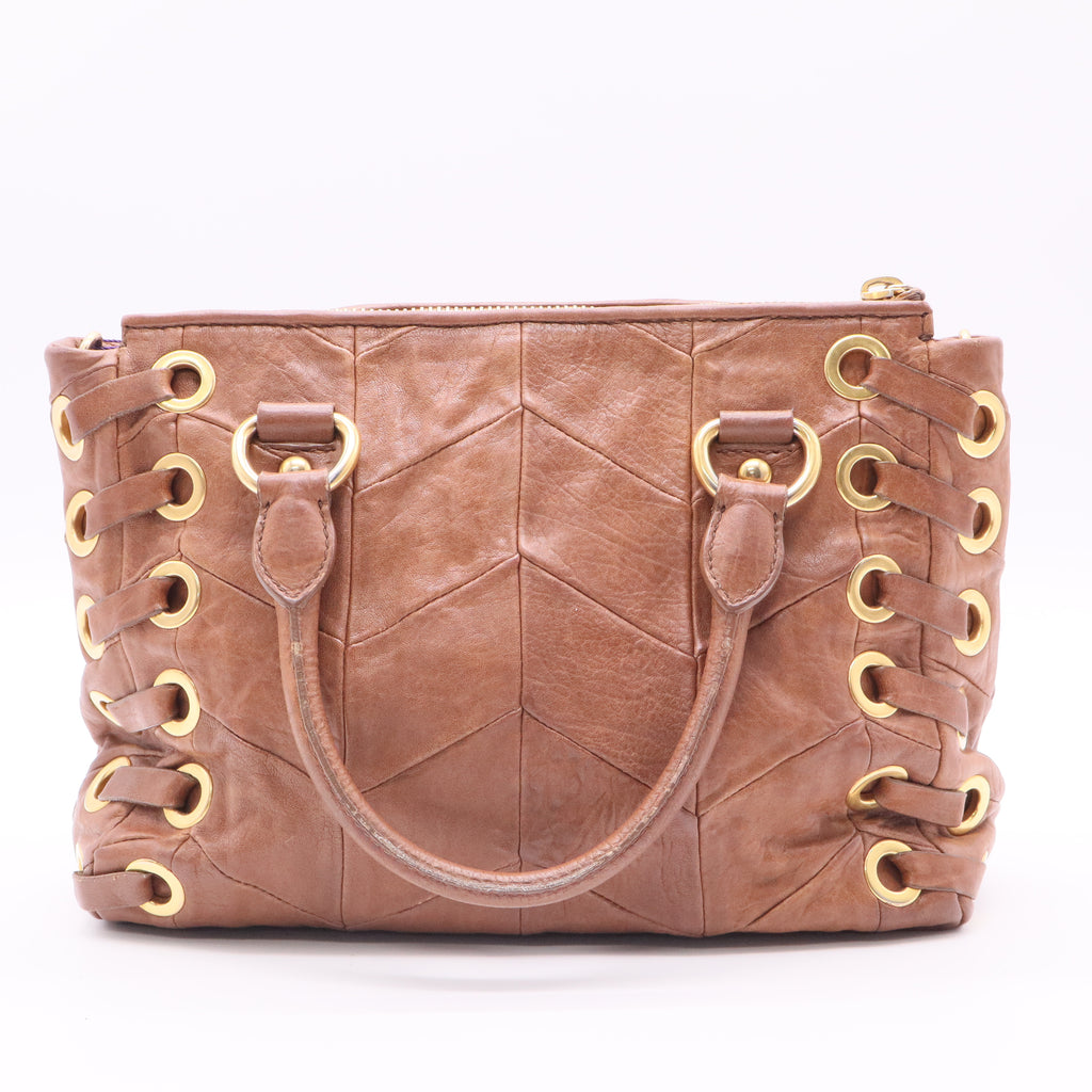 Tan Chevron Leather Grommet Tote Bag twins