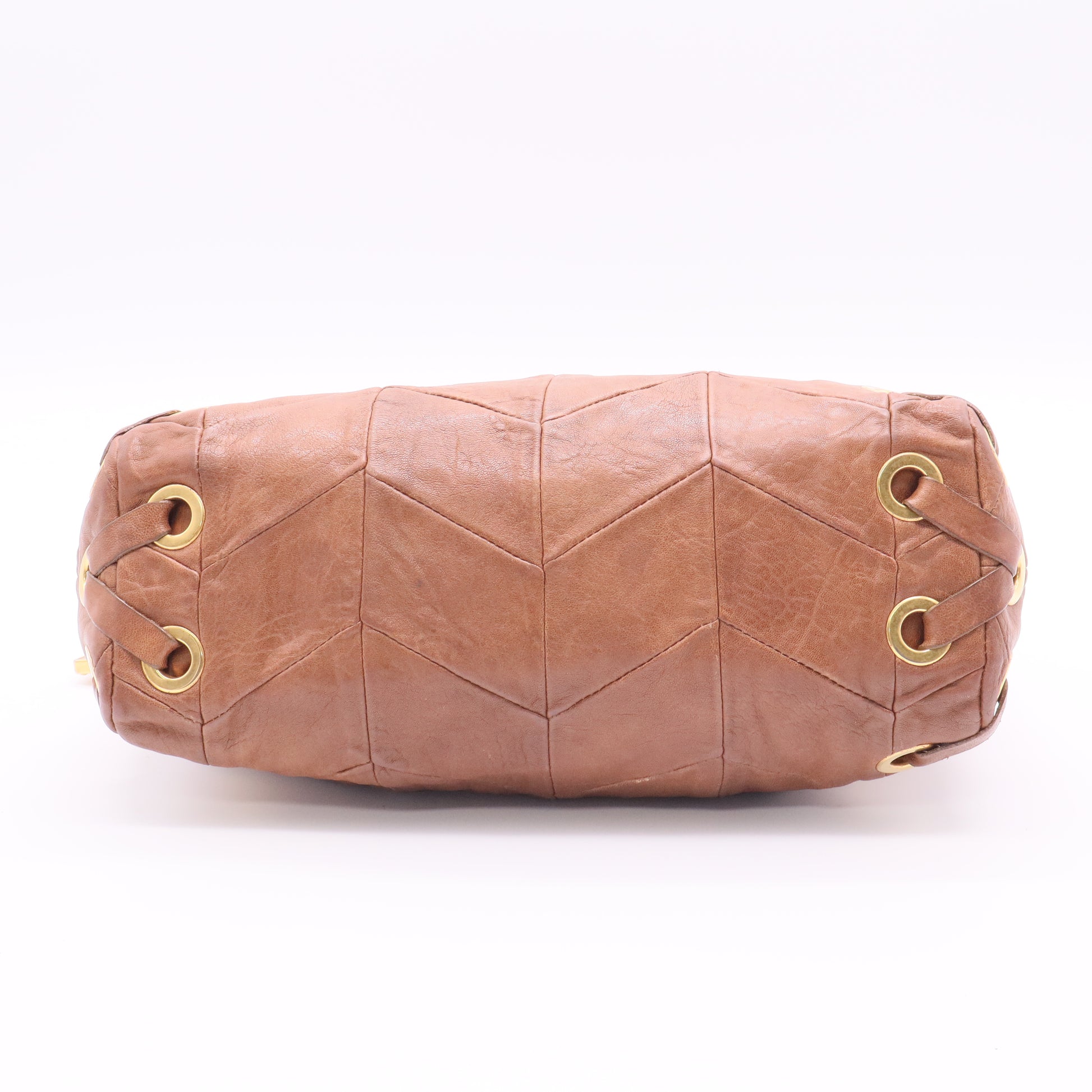 Tan Chevron Leather Grommet Tote Bag twins