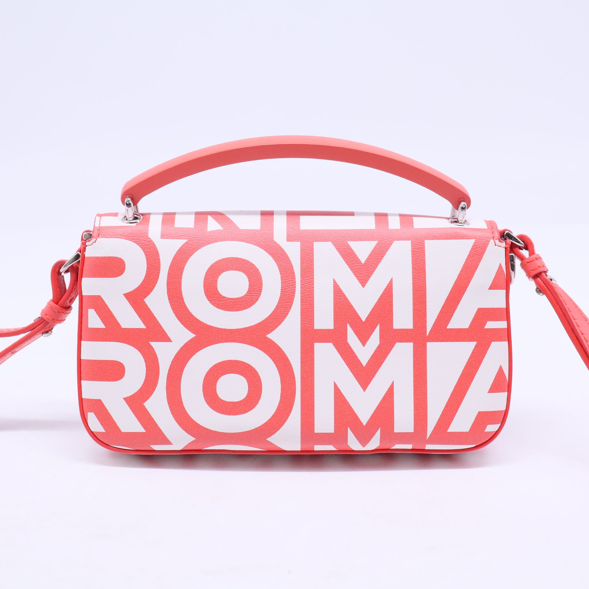 Fendi X MARC JACOBS Vitello Seta Logo Print Baguette Glow Coral White