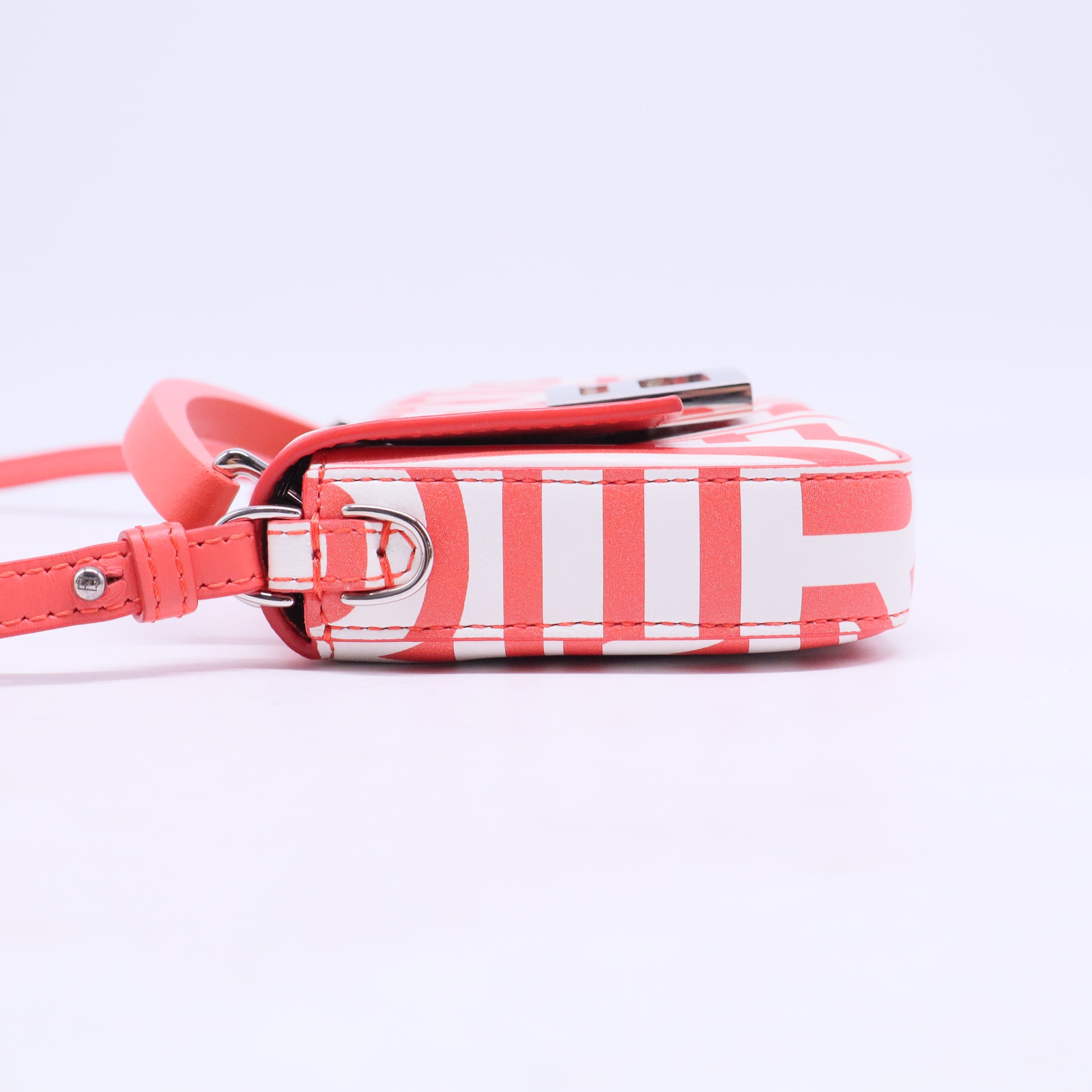 Fendi X MARC JACOBS Vitello Seta Logo Print Baguette Glow Coral White