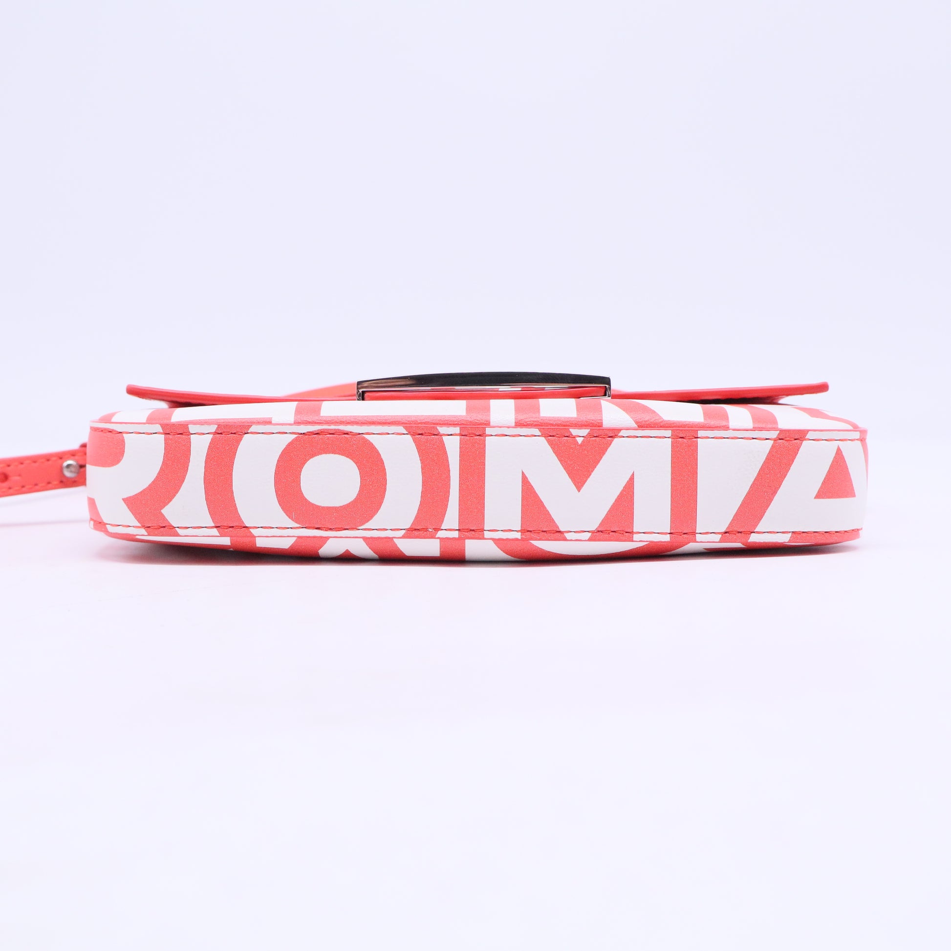 Fendi X MARC JACOBS Vitello Seta Logo Print Baguette Glow Coral White