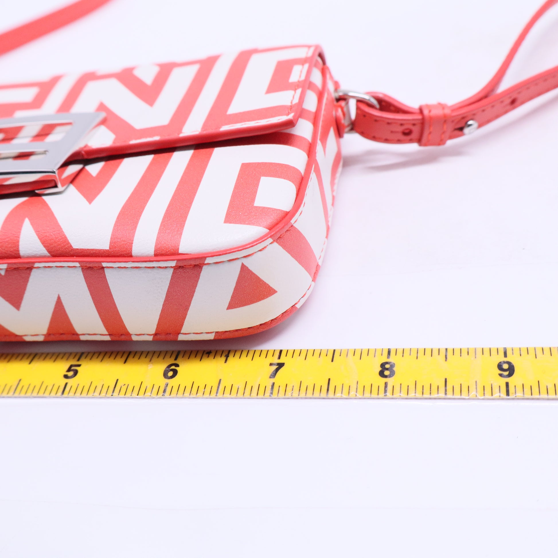 Fendi X MARC JACOBS Vitello Seta Logo Print Baguette Glow Coral White