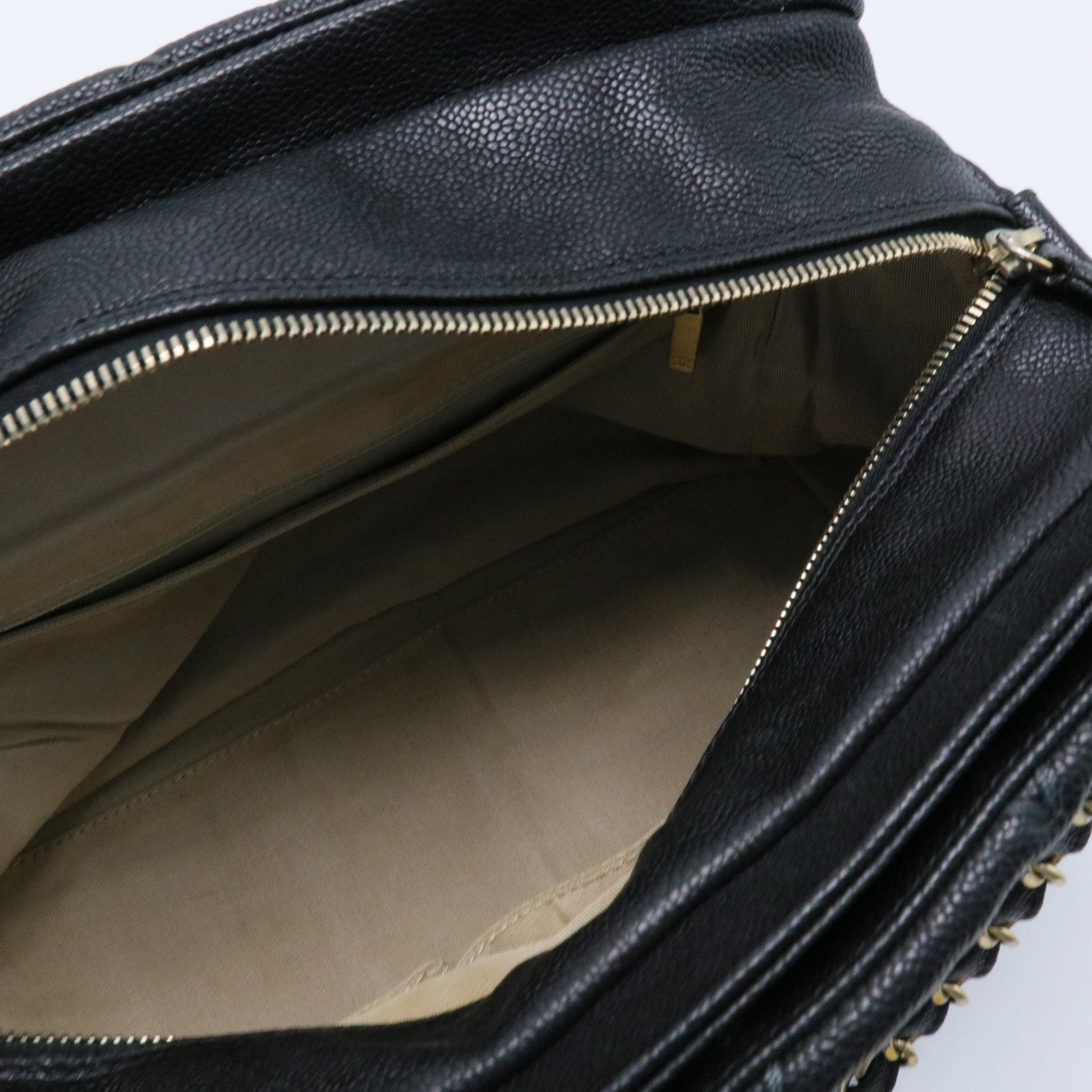Black Caviar Coco Mark Embossed Chain Shoulder Bag