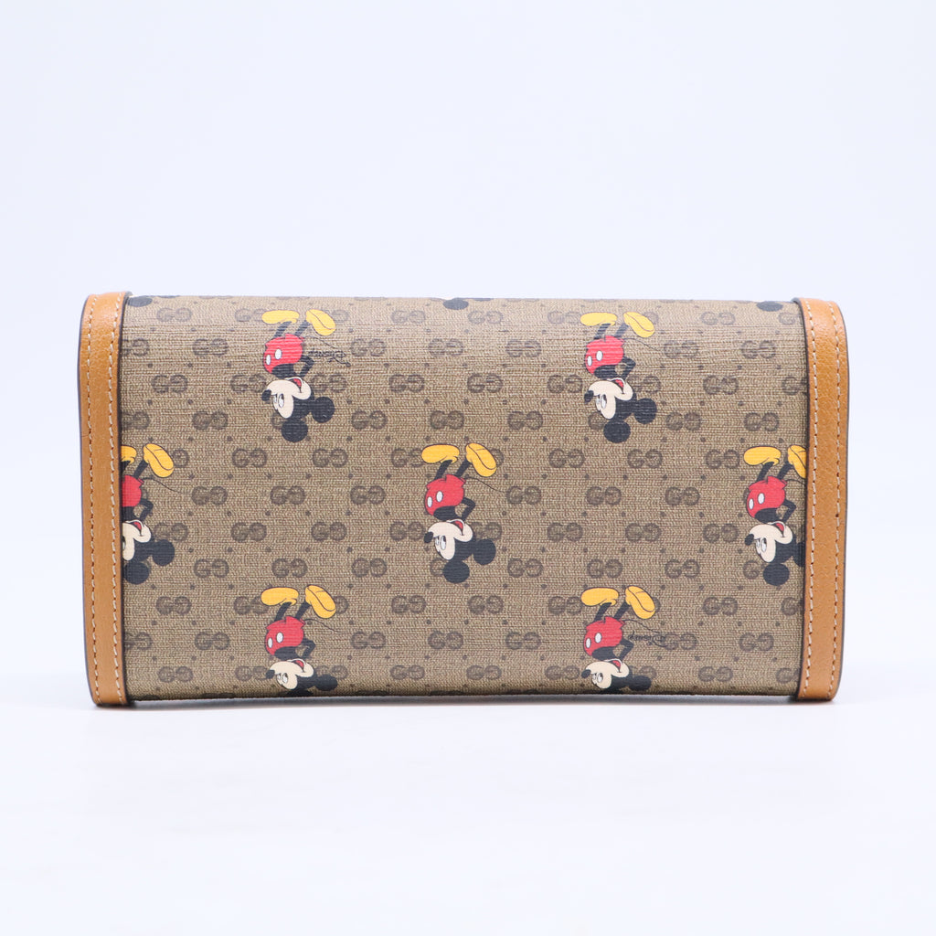 DISNEY Mini Vintage GG Supreme Monogram Mickey Mouse Continental Wallet Beige Vintage Sun Oil B20832