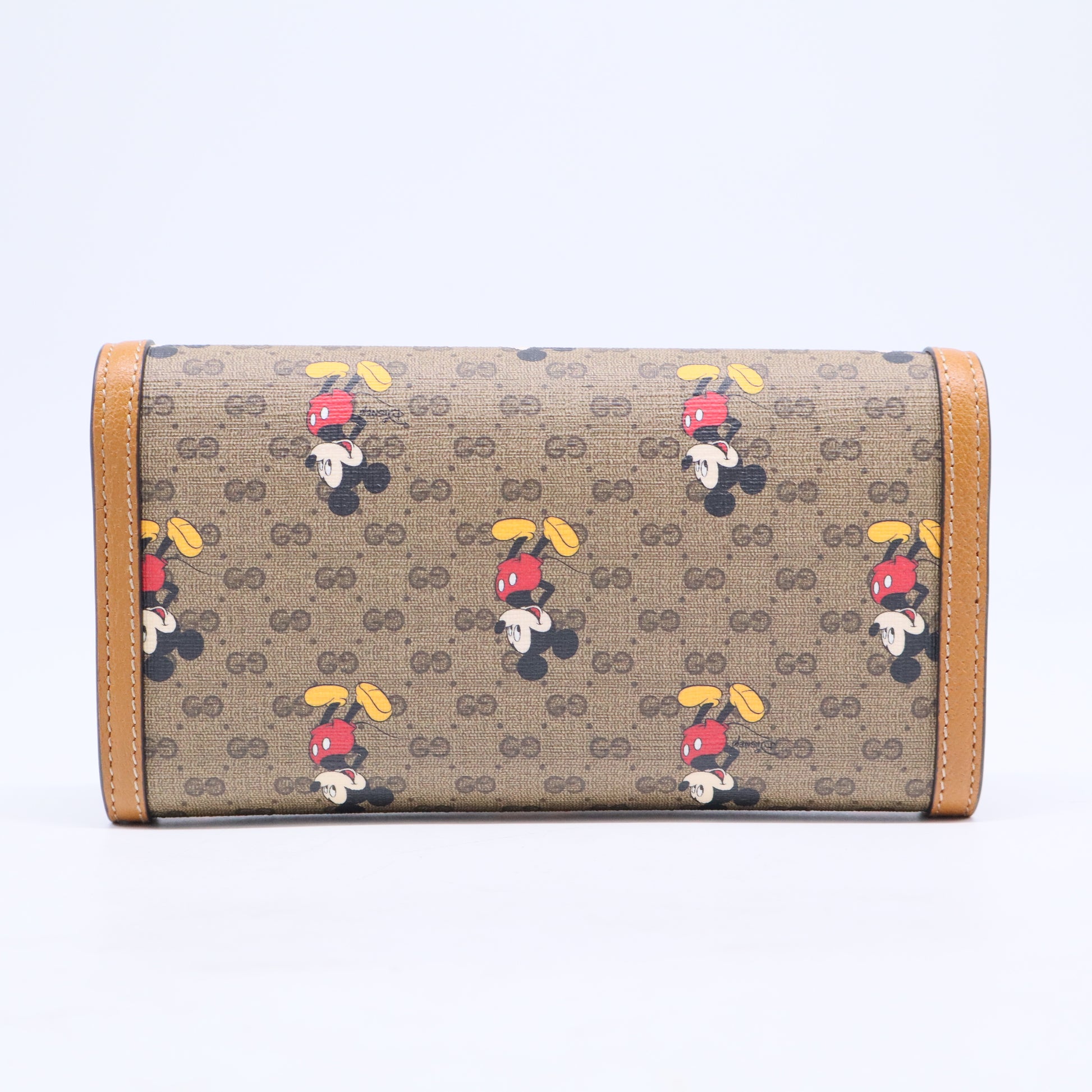 DISNEY Mini Vintage GG Supreme Monogram Mickey Mouse Continental Wallet Beige Vintage Sun Oil B20832