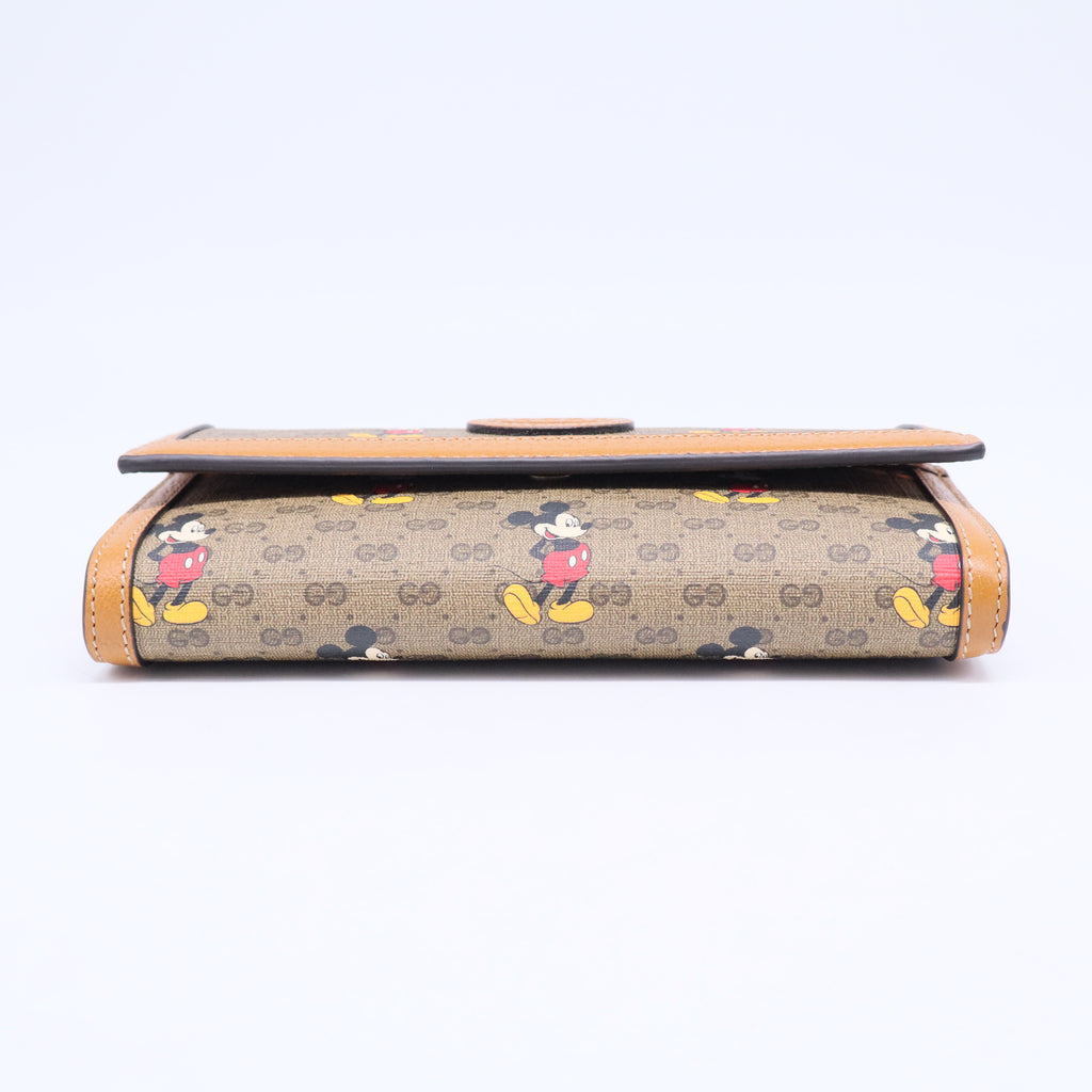 DISNEY Mini Vintage GG Supreme Monogram Mickey Mouse Continental Wallet Beige Vintage Sun Oil B20832