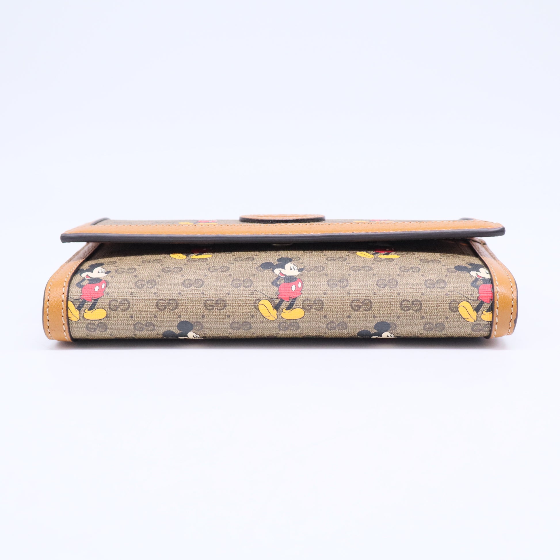 DISNEY Mini Vintage GG Supreme Monogram Mickey Mouse Continental Wallet Beige Vintage Sun Oil B20832