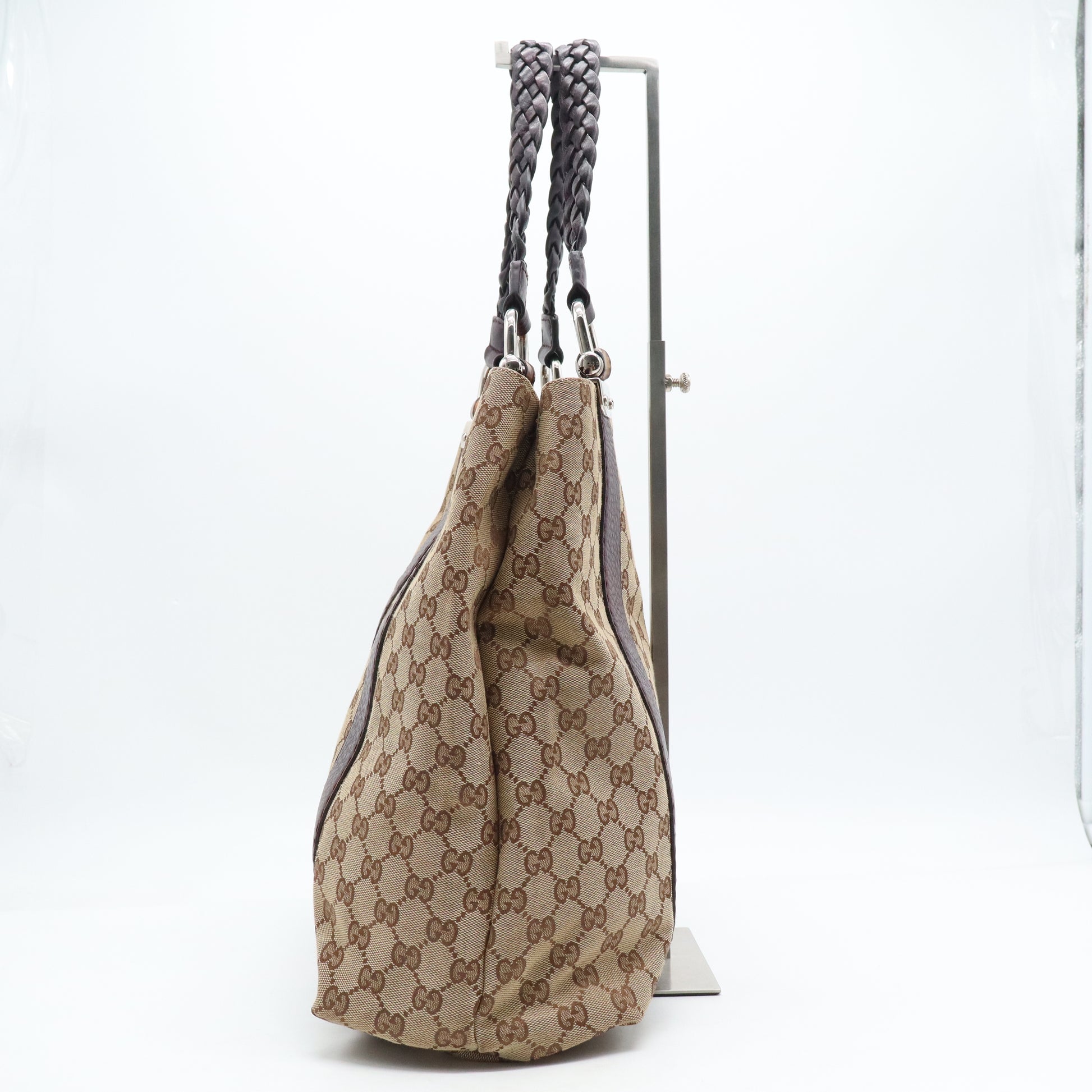 Brown Gucci GG Canvas Bamboo Libeccio Tote Bag Leather B21110