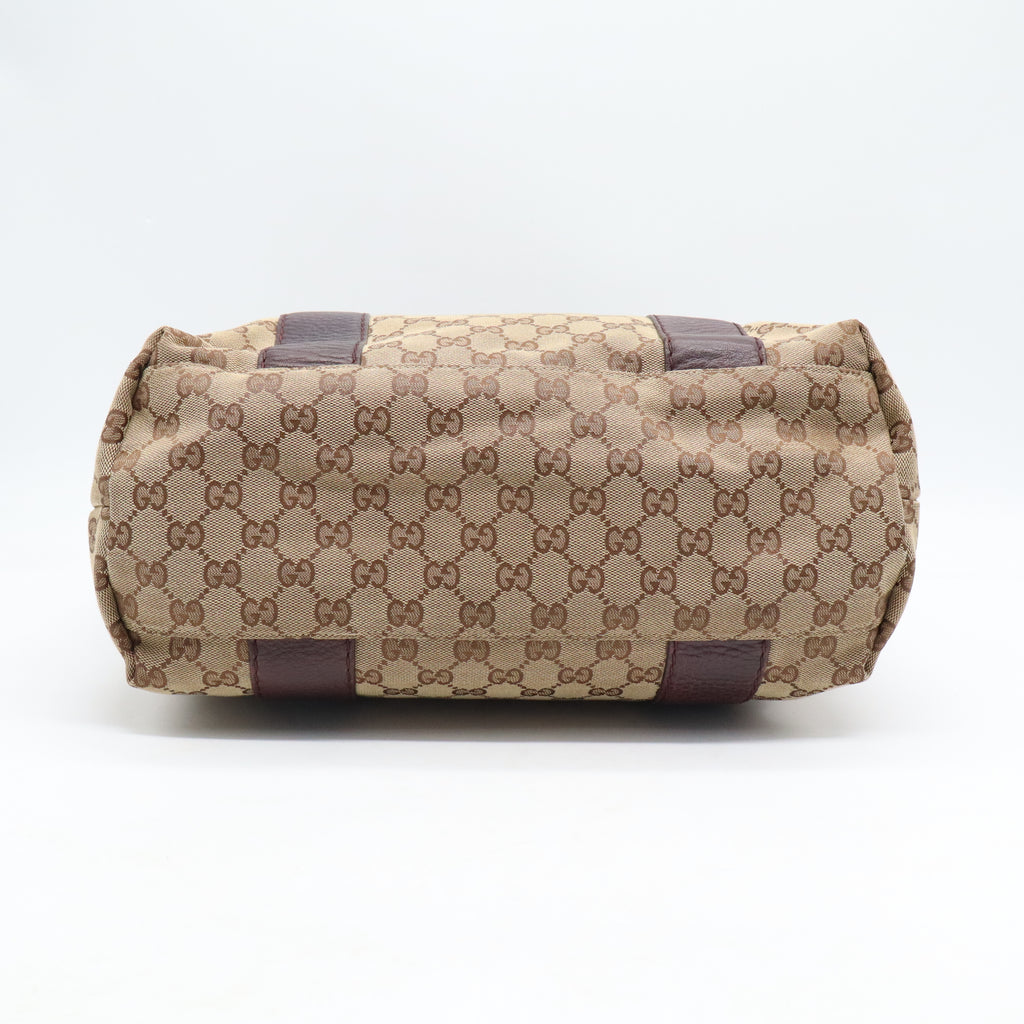 Brown Gucci GG Canvas Bamboo Libeccio Tote Bag Leather B21110