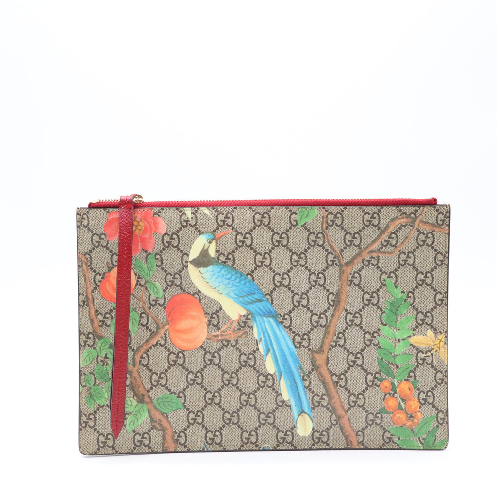 GUCCI 2016-2024 Large Gg Supreme Tian Clutch Bag In Brown