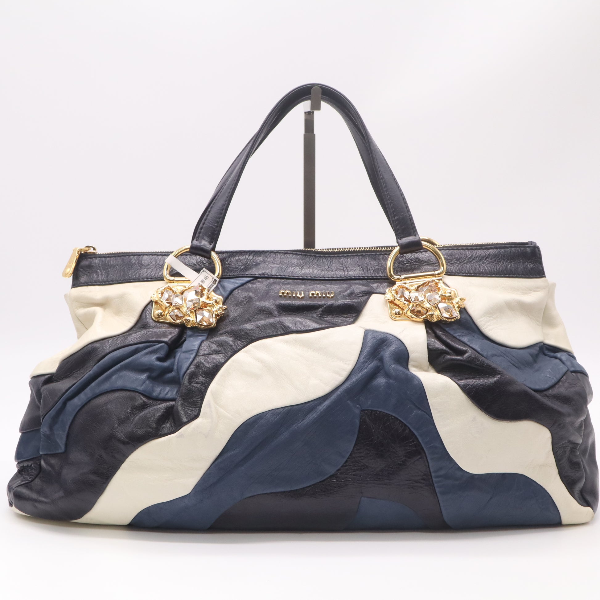 Miu Miu Multicolor Leather Patchwork Crystals Hobo Bag Twins LDJ4809