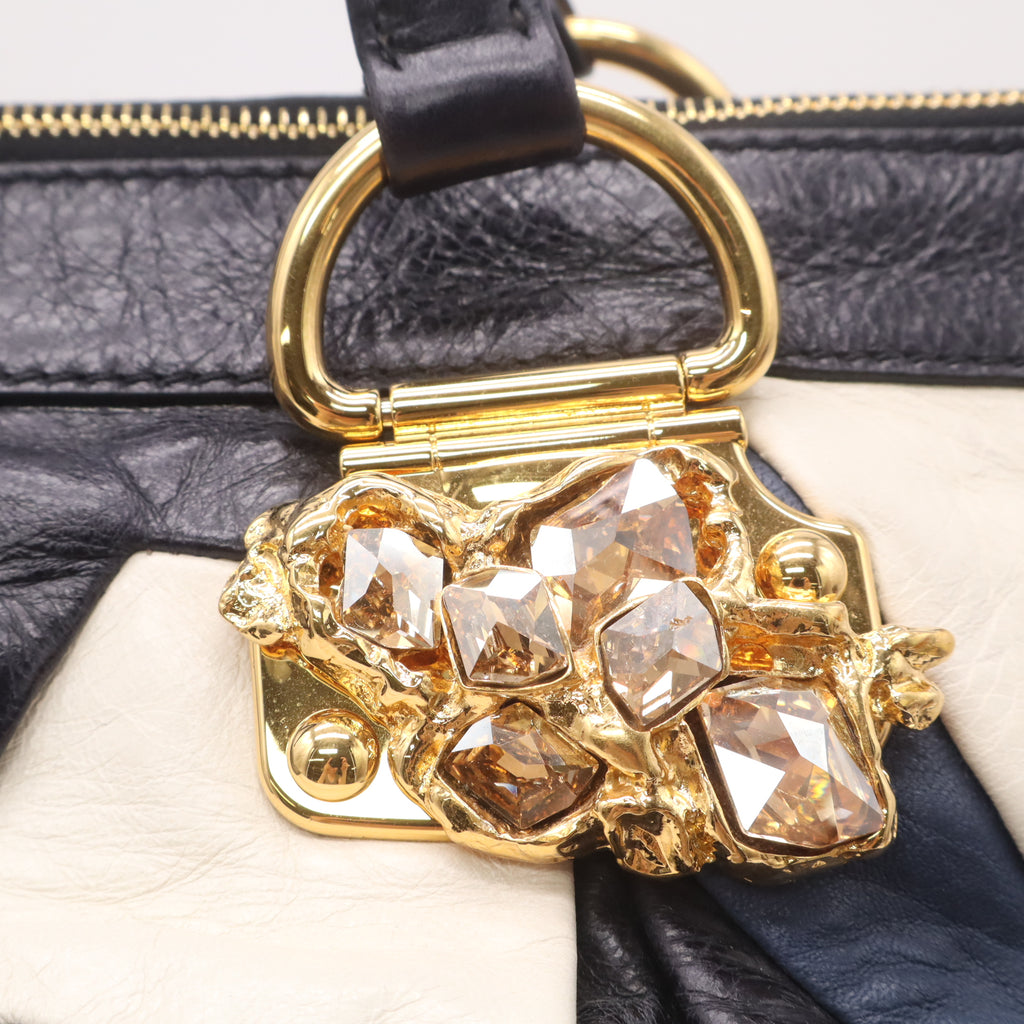 Miu Miu Multicolor Leather Patchwork Crystals Hobo Bag Twins LDJ4809