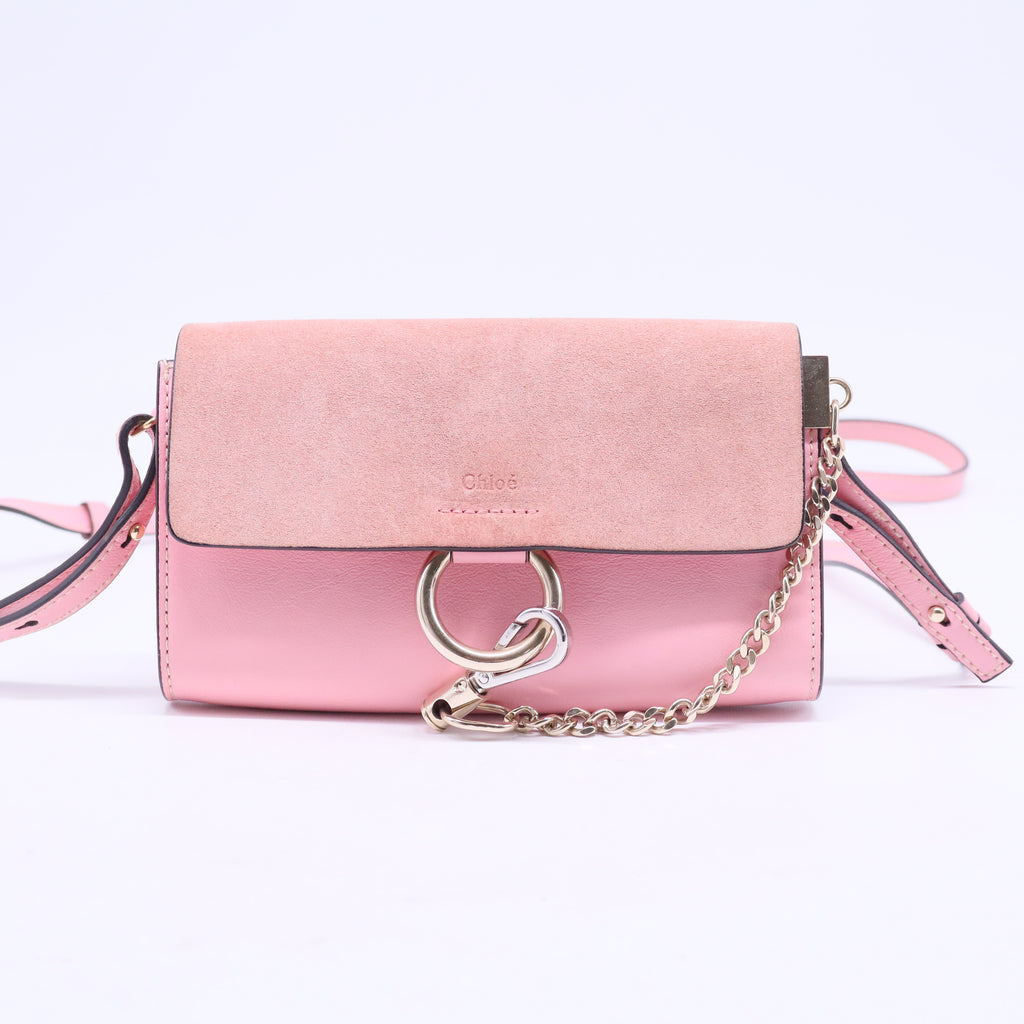 Pink Mini Calfskin and Suede Faye Chain Crossbody B20660