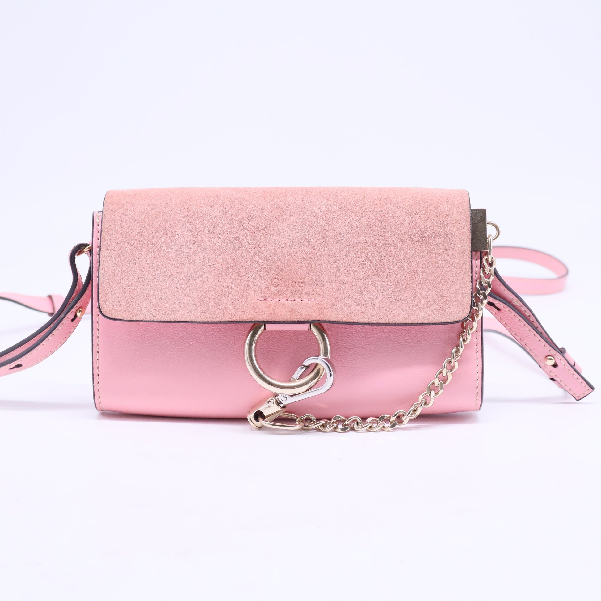 Pink Mini Calfskin and Suede Faye Chain Crossbody B20660