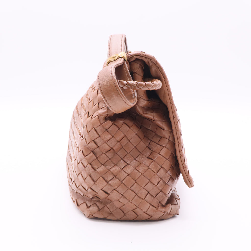 Nappa Intrecciato Flap Shoulder Bag Limo twins