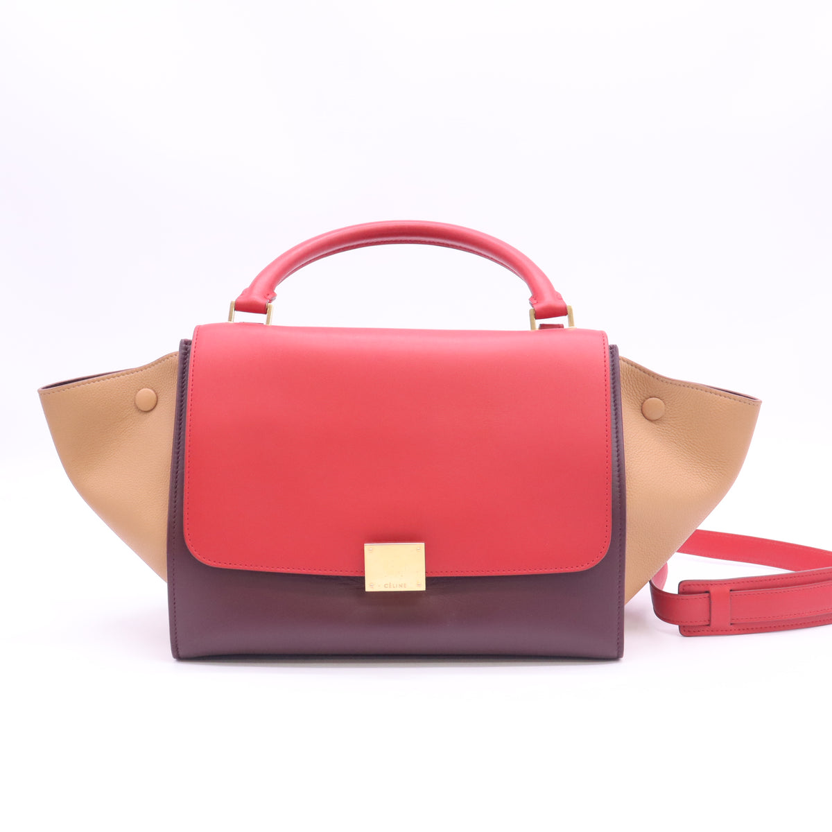 Satin Baby Grained Calfskin Small Tri-Color Trapeze Carmin B24212