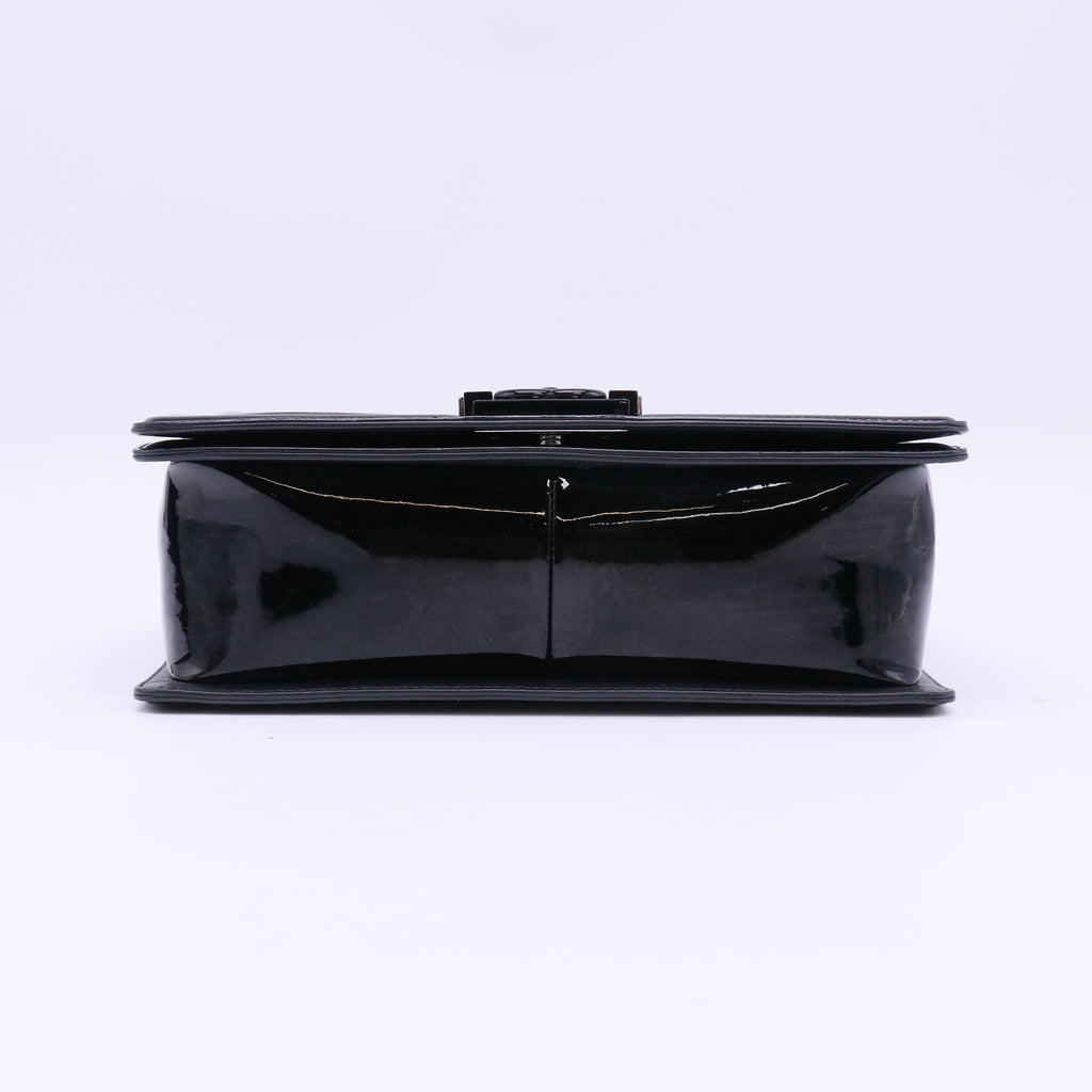 Chanel Boy Flap Bag Quilted Patent Old Medium Black B23003