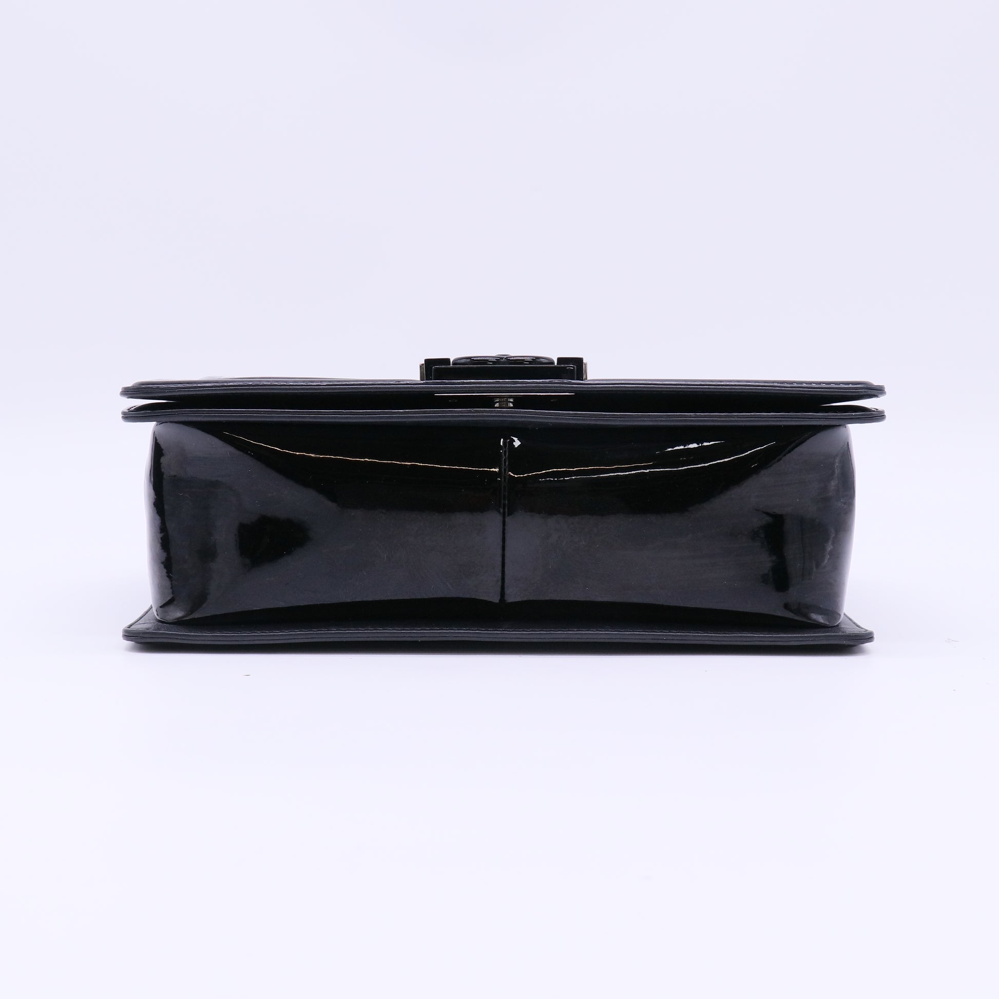 Chanel Boy Flap Bag Quilted Patent Old Medium Black B23003