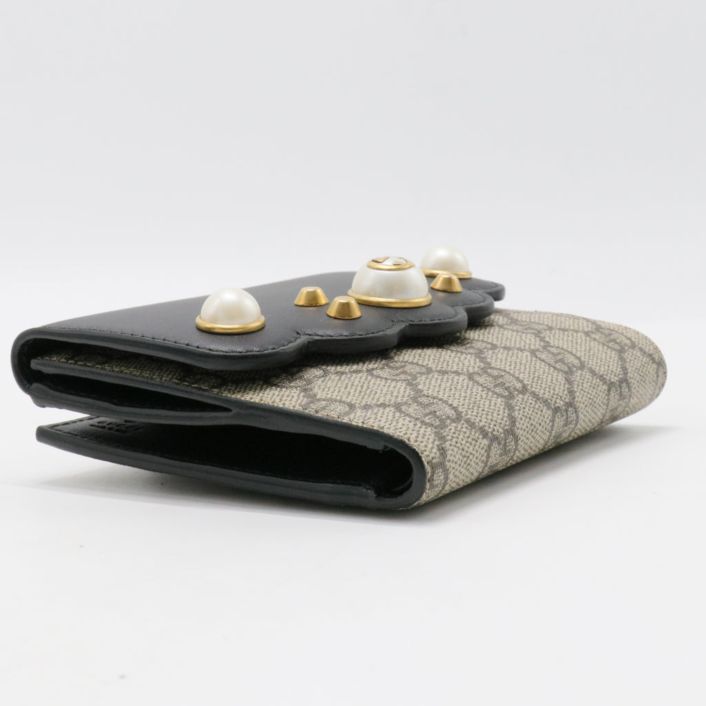 GG Supreme Monogram Pearl Studded French Wallet