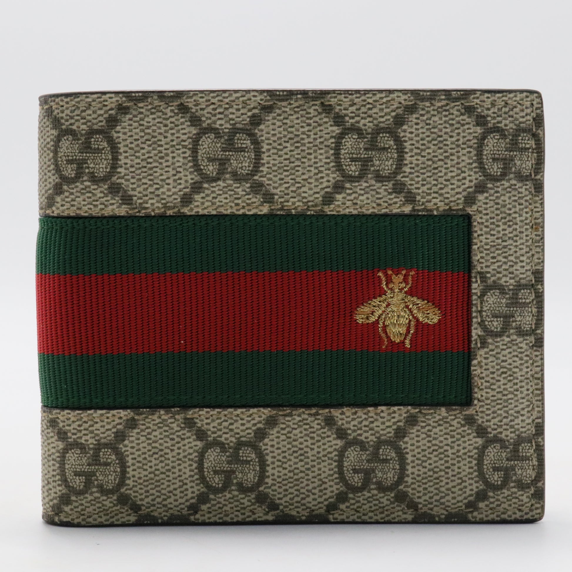 Gucci Beige GG Supreme Bee Web Bifold Wallet