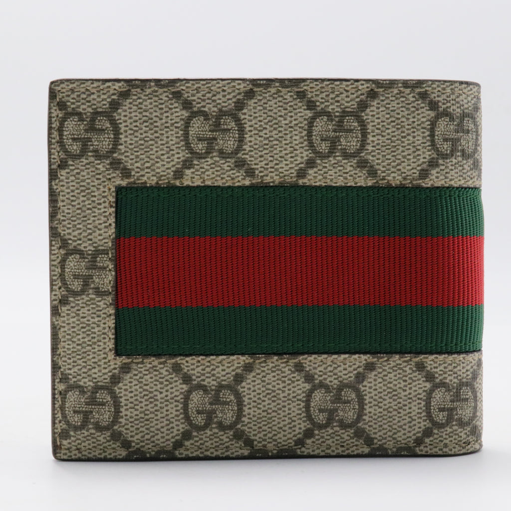 Gucci Beige GG Supreme Bee Web Bifold Wallet