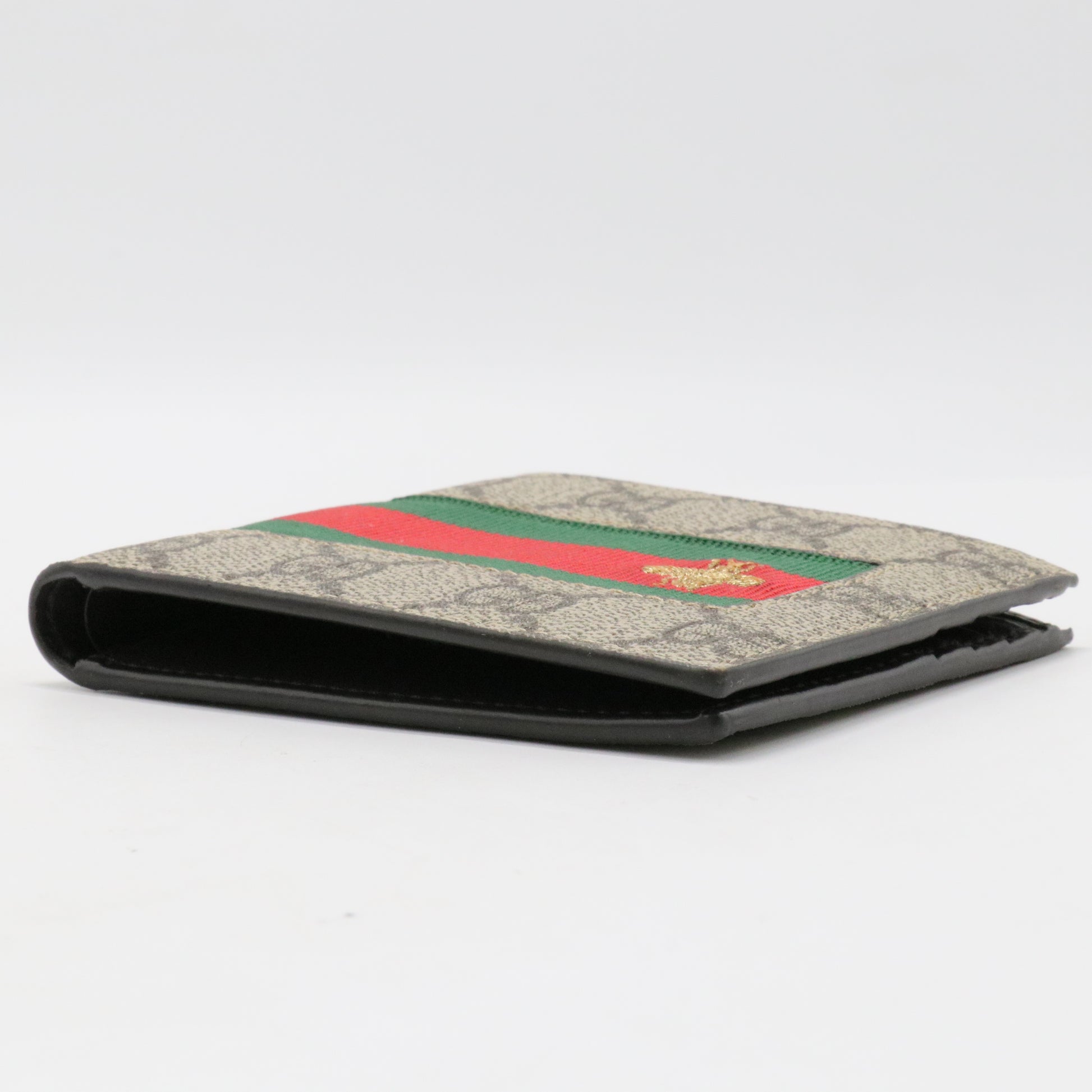 Gucci Beige GG Supreme Bee Web Bifold Wallet