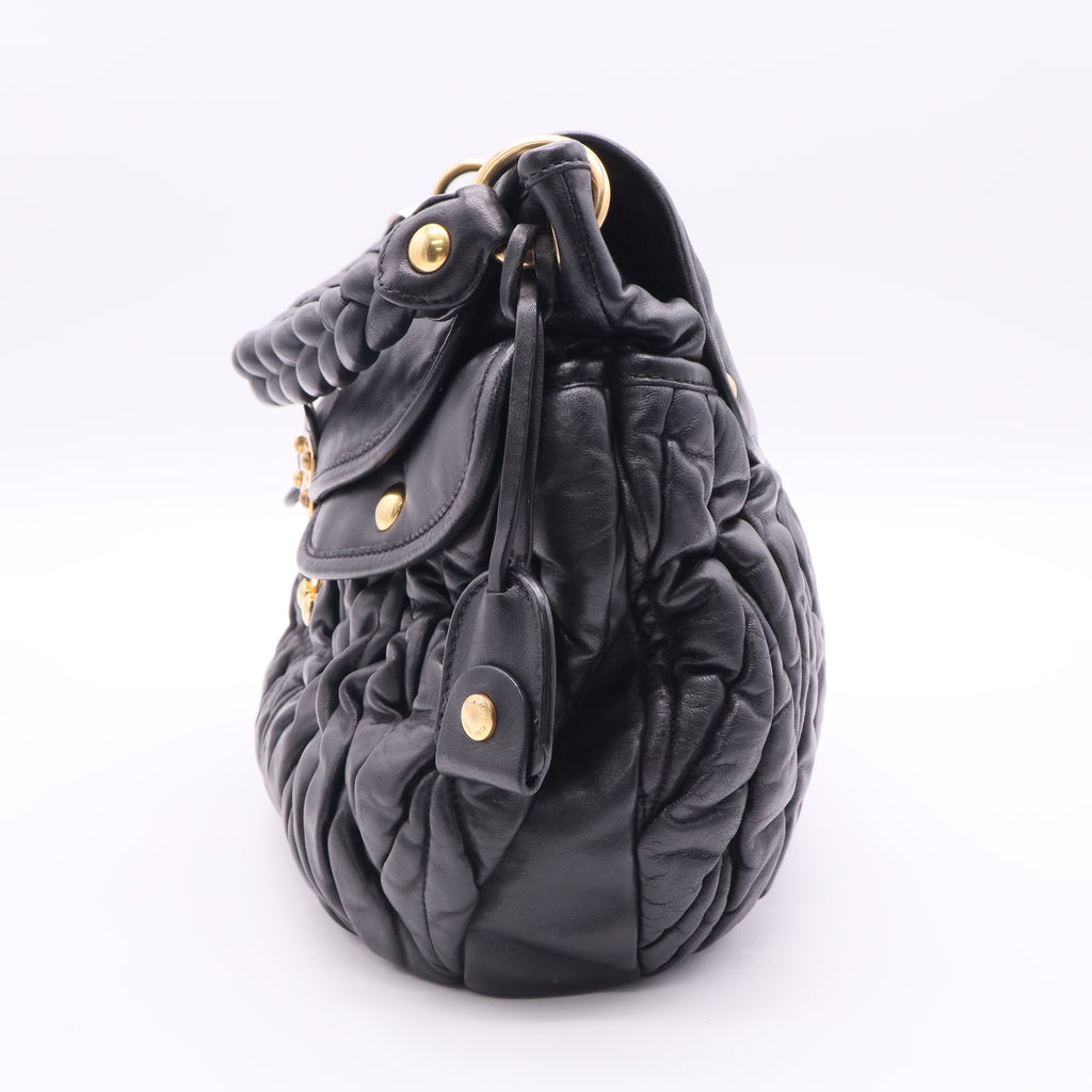 Black Matelasse Lambskin Leather Coffer Hobo Bag twins