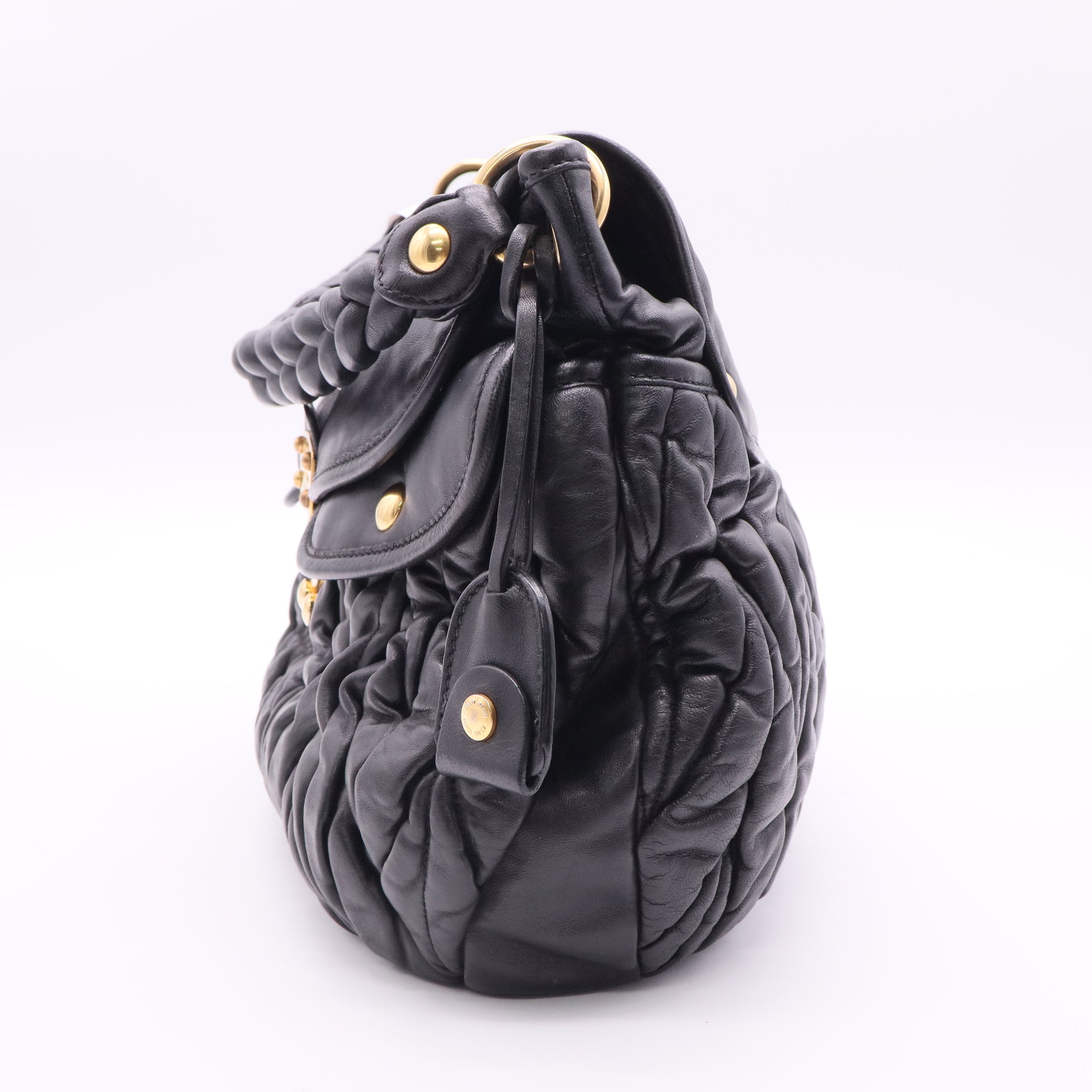 Black Matelasse Lambskin Leather Coffer Hobo Bag twins