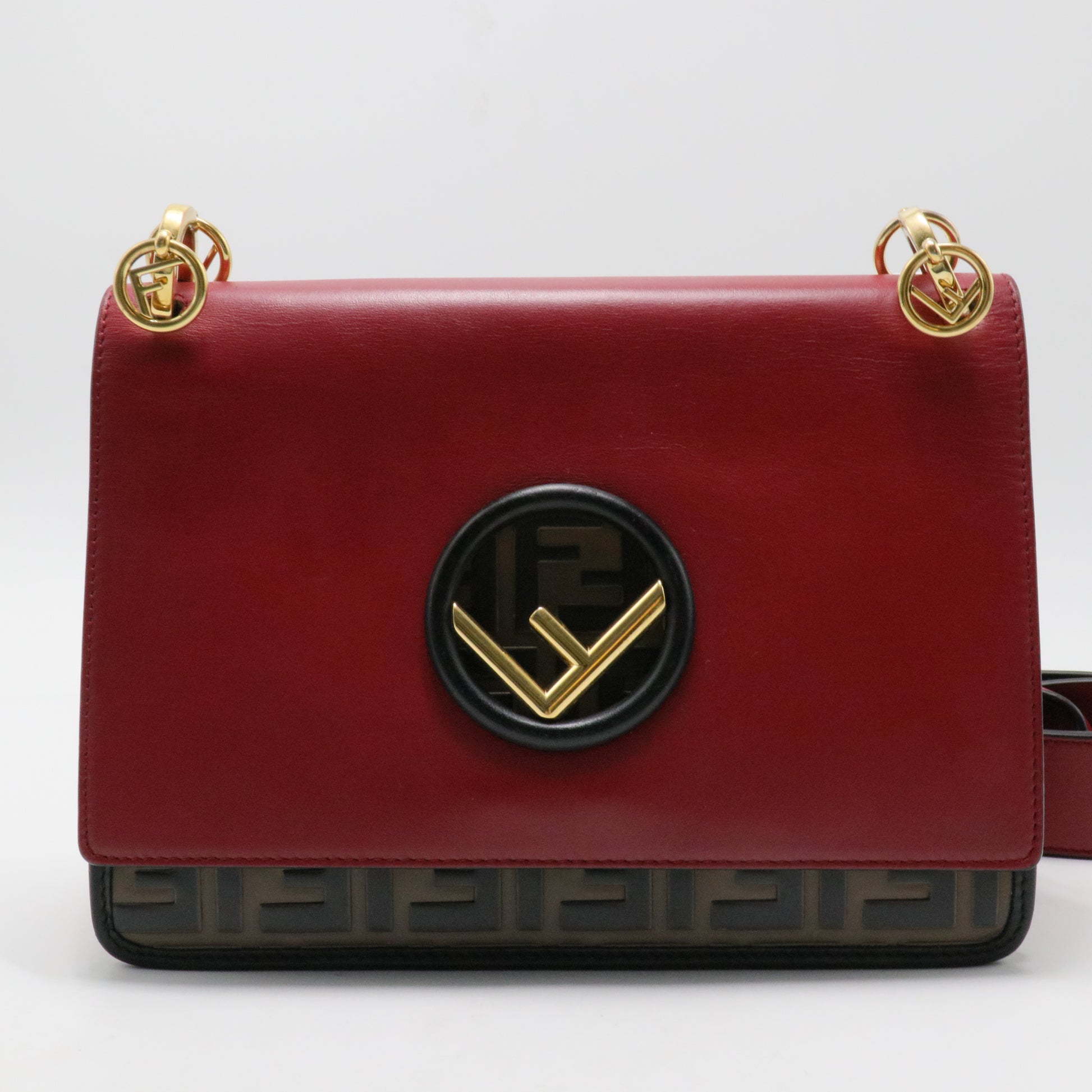 Kan I F Shoulder Bag Leather with Zucca Embossed Detail Medium