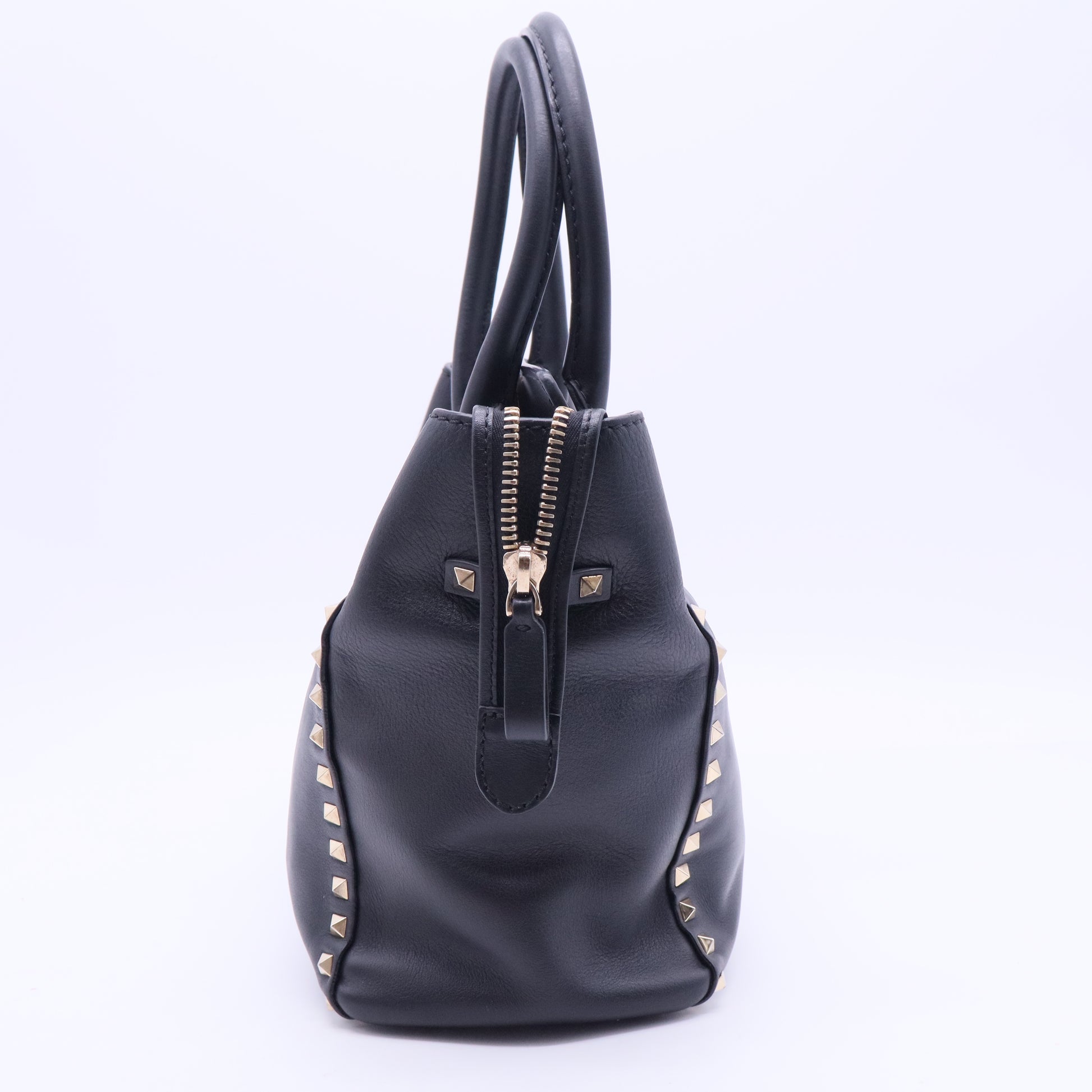 Valentino Black Leather Rockstud Trapeze Tote B12323